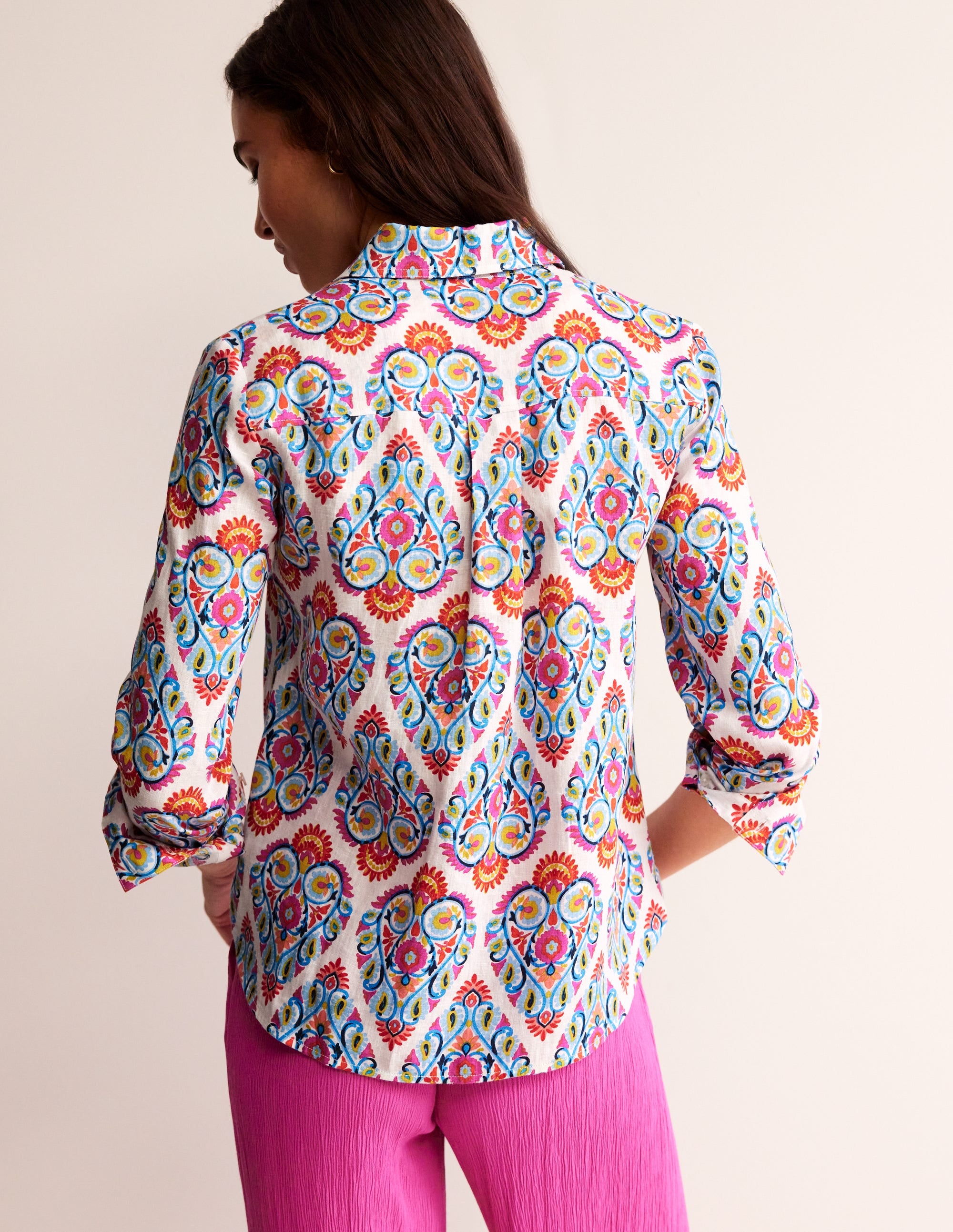 Sienna Linen Shirt-Multi, Flora Stamp - Image 3