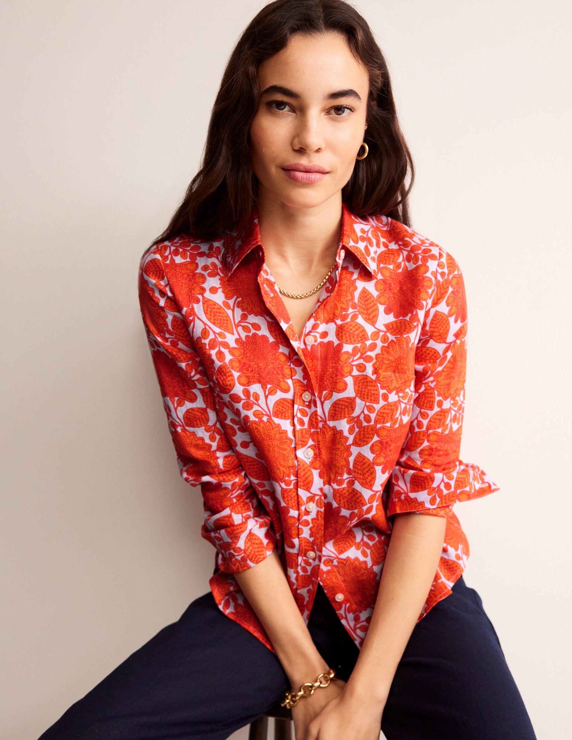 Sienna Linen Shirt-Firecracker, Gardenia Swirl-2