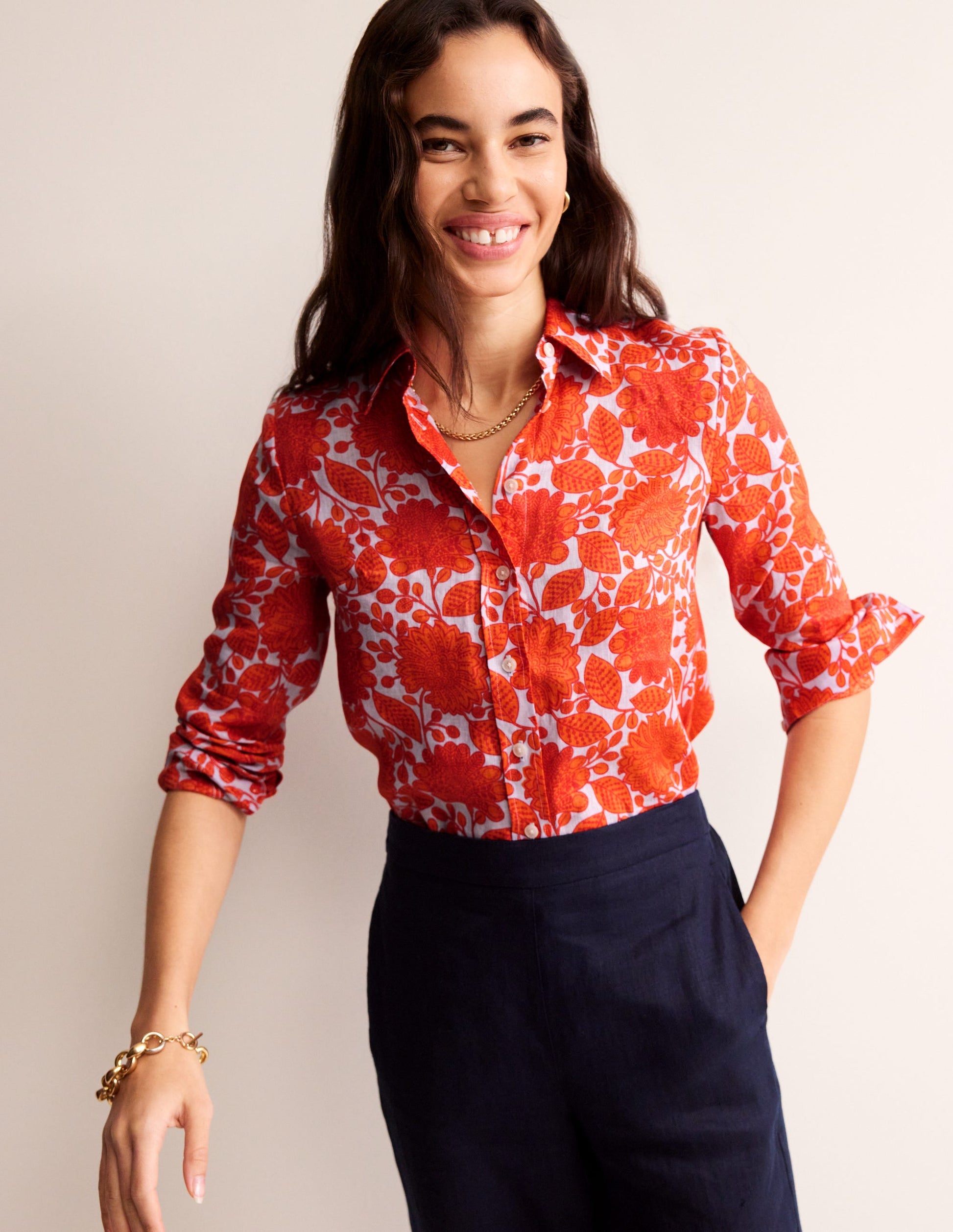 Sienna Linen Shirt-Firecracker, Gardenia Swirl-4