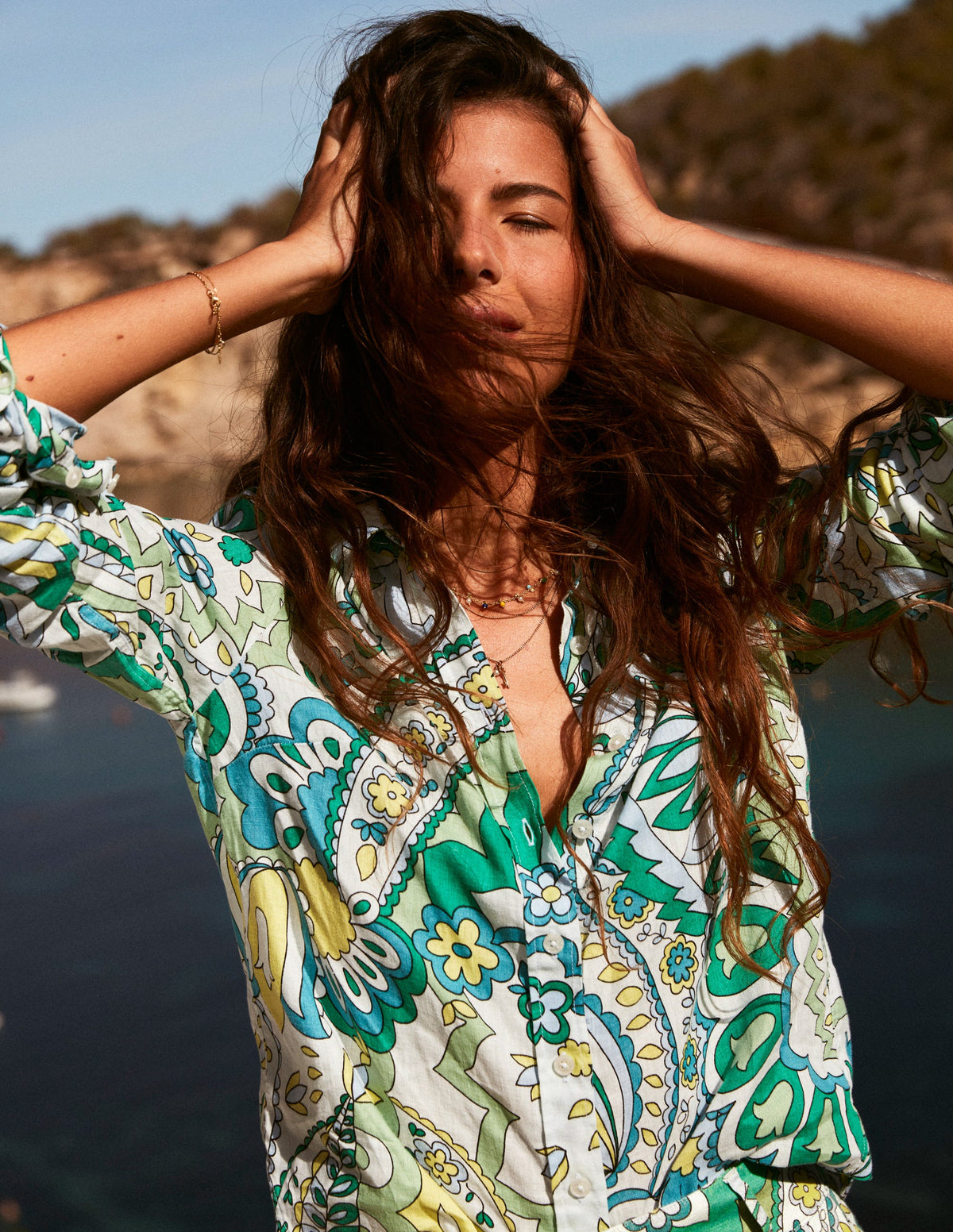 Sienna Linen Shirt-Emerald, Foliage Paisley-6