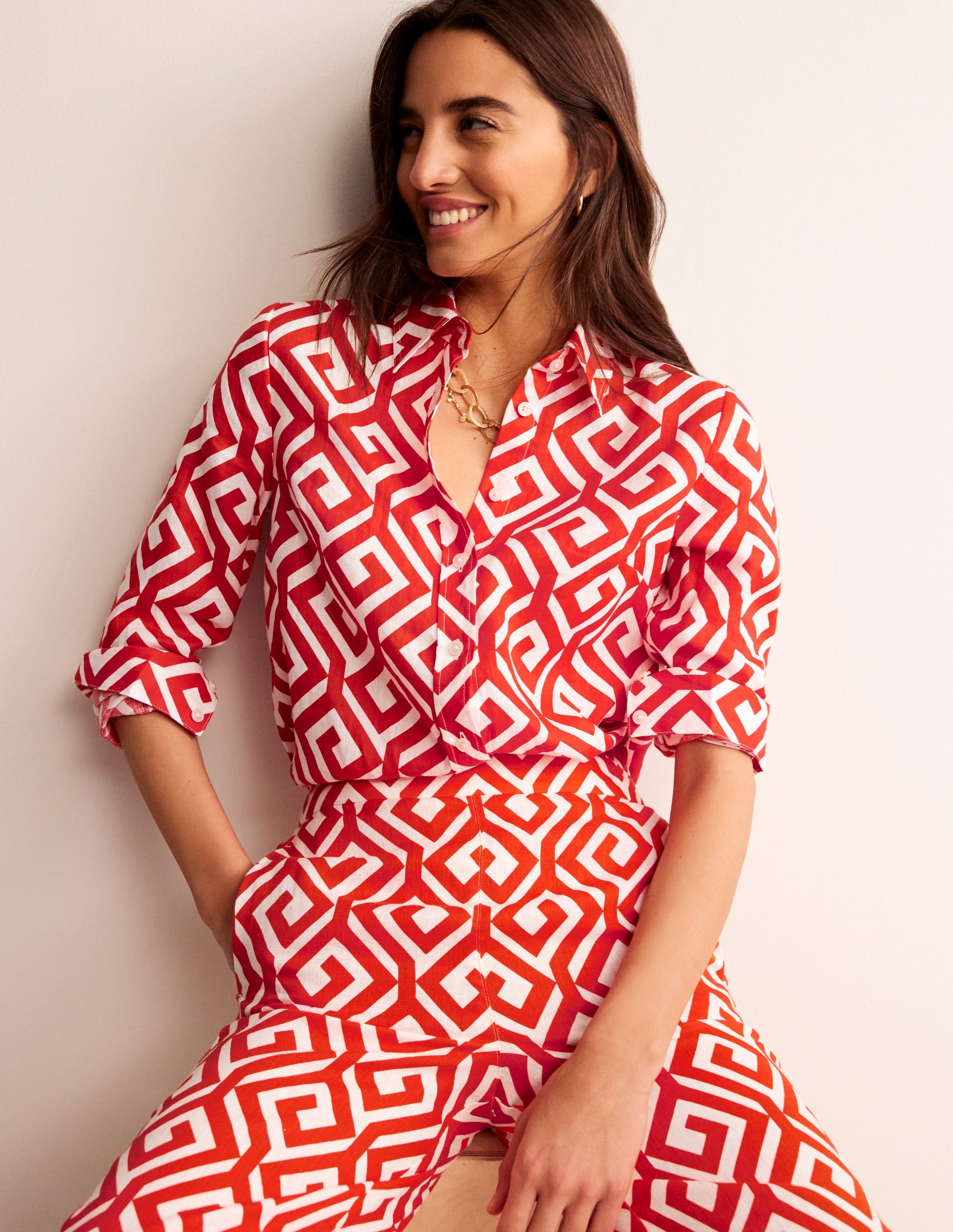Sienna Linen Shirt-Flame Scarlett, Maze-1