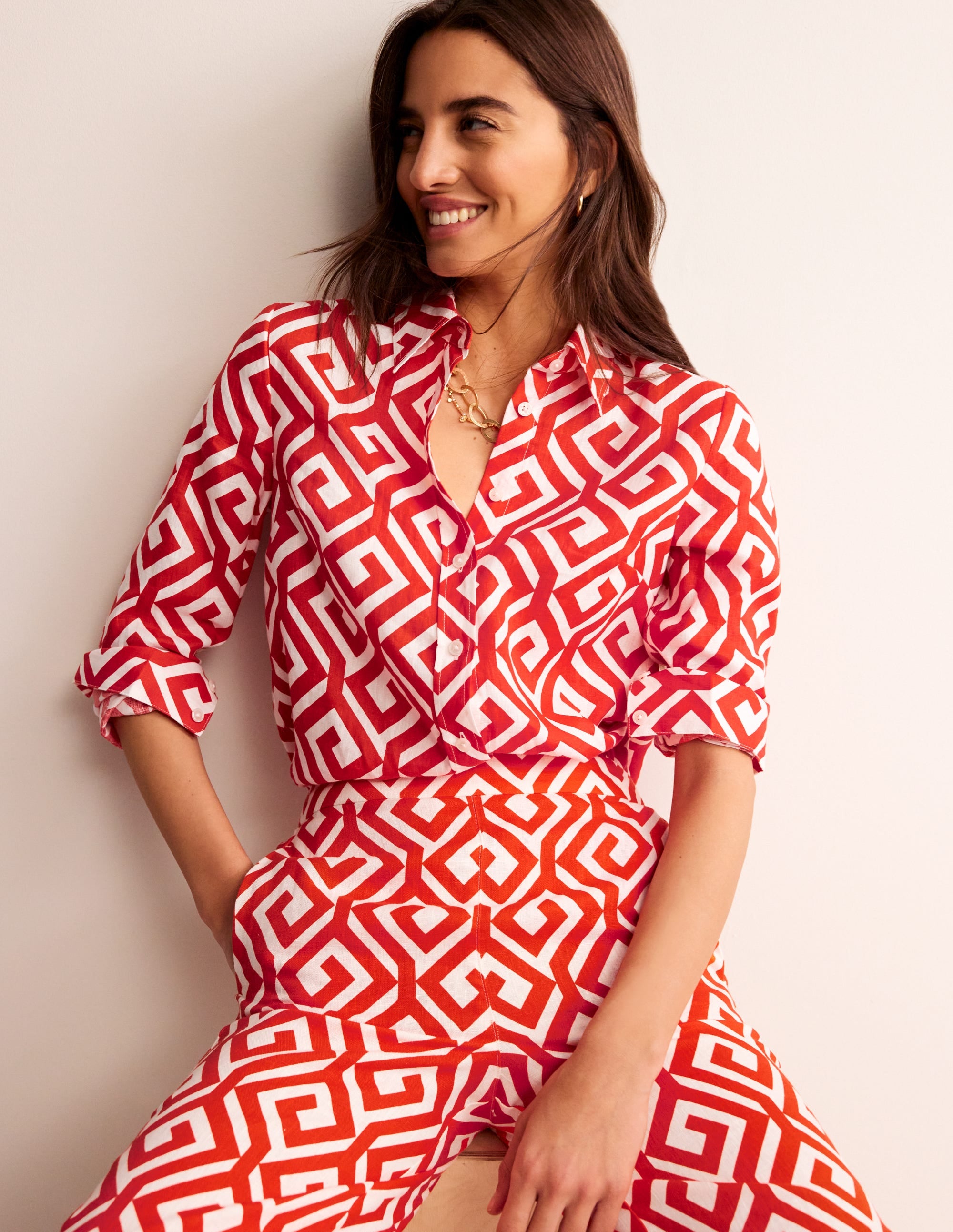 Sienna Linen Shirt-Flame Scarlett, Maze - Image 1