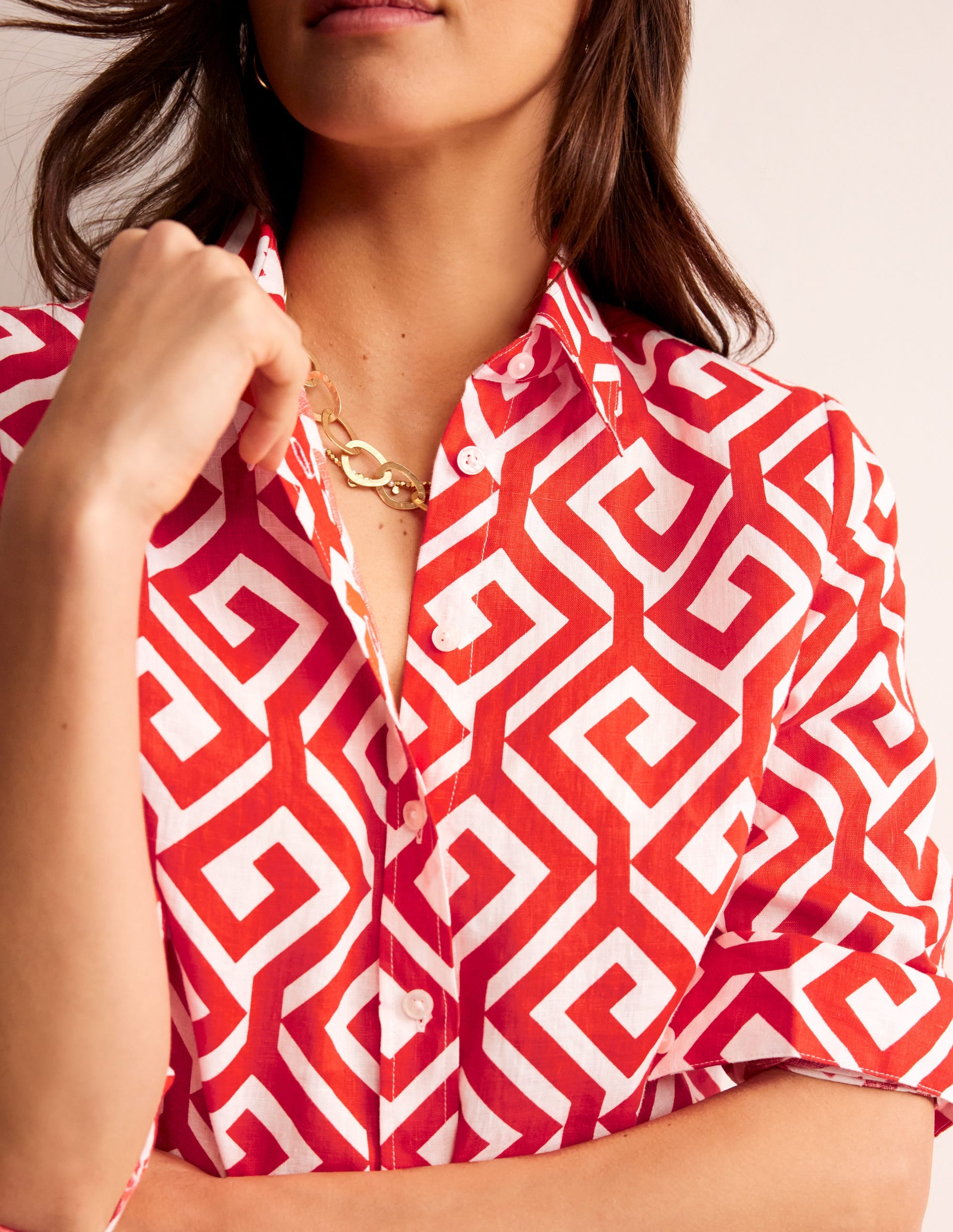 Sienna Linen Shirt-Flame Scarlett, Maze - Image 2