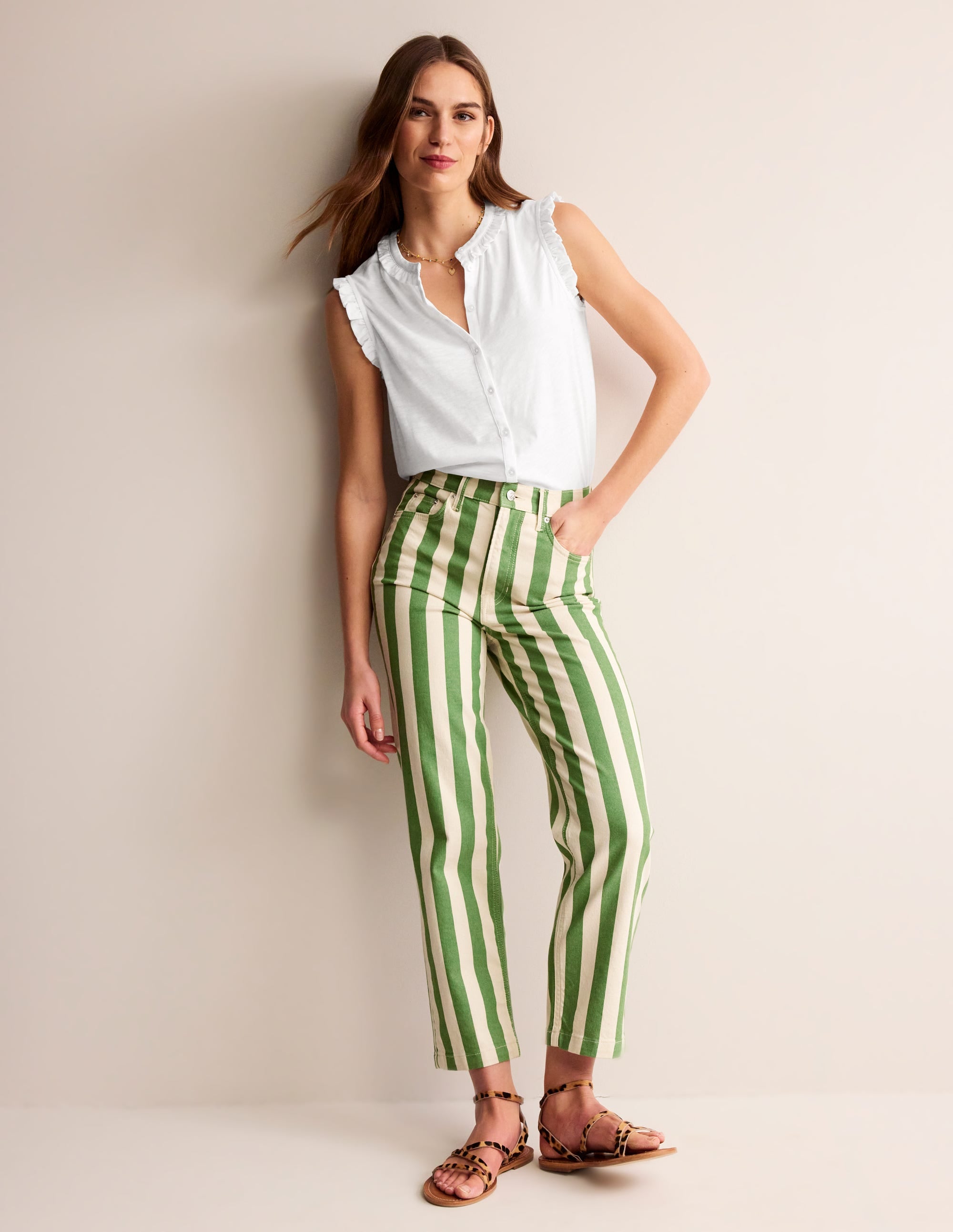 Olive Sleeveless Shirt-White - Image 4
