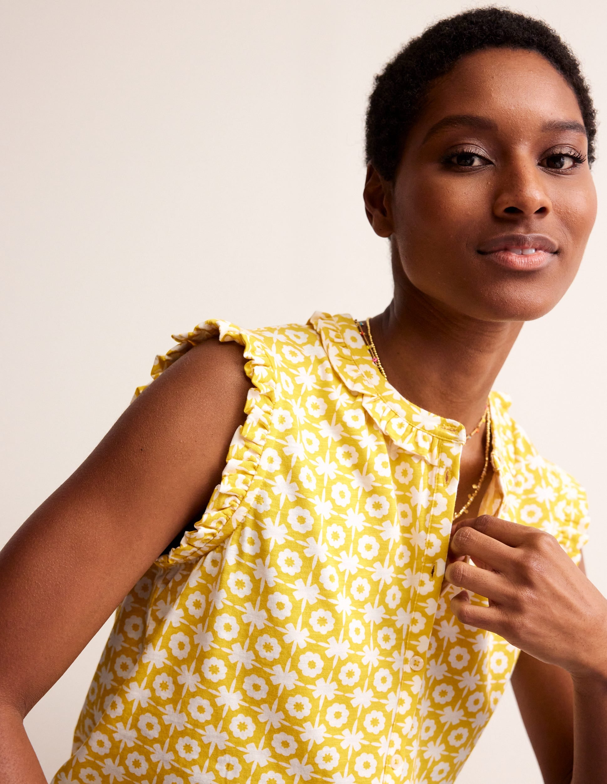 Olive Sleeveless Shirt-Passion Fruit, Blossom Tile-1