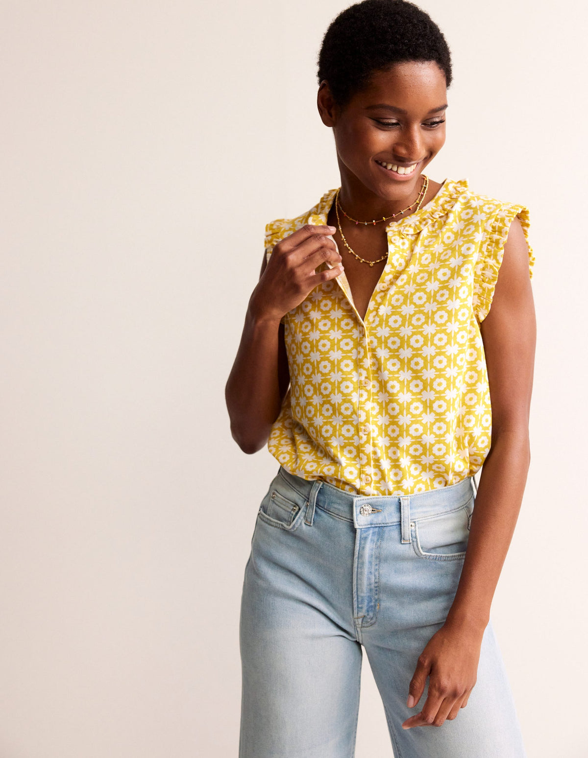 Olive Sleeveless Shirt-Passion Fruit, Blossom Tile-2