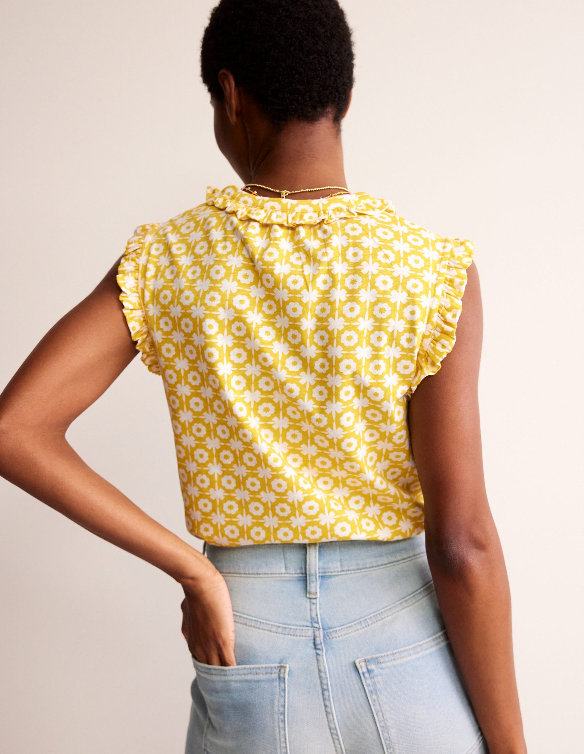 Olive Sleeveless Shirt-Passion Fruit, Blossom Tile - Image 3