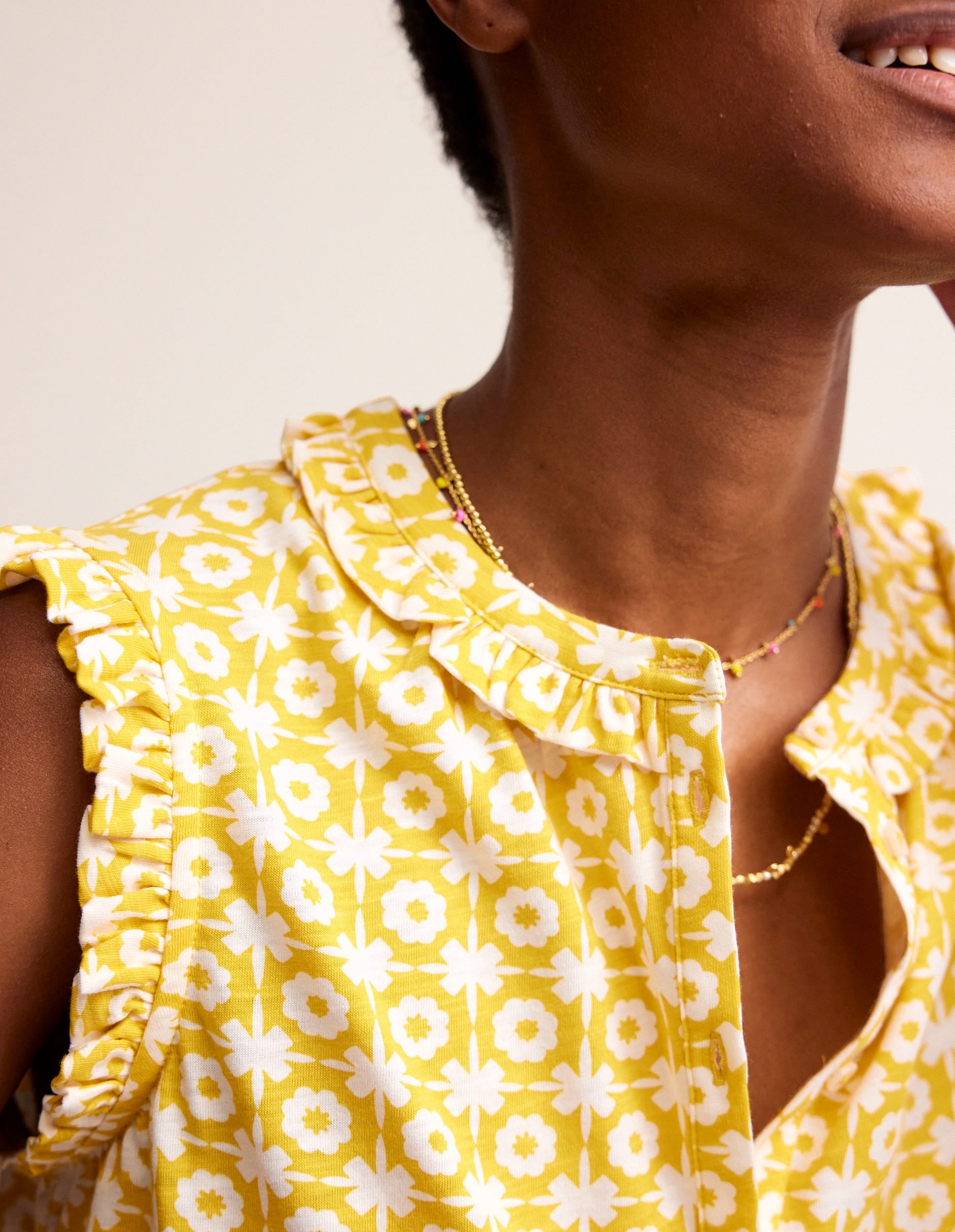 Olive Sleeveless Shirt-Passion Fruit, Blossom Tile - Image 4
