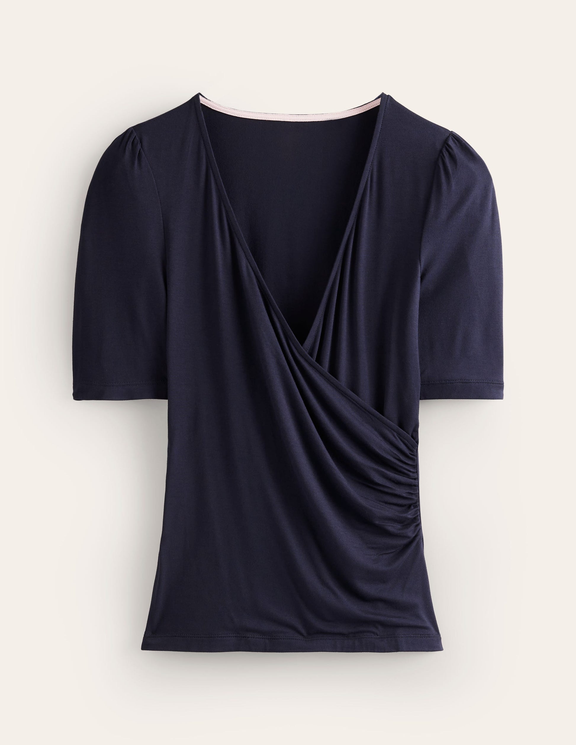 Wrap Front Jersey Top-Navy-5