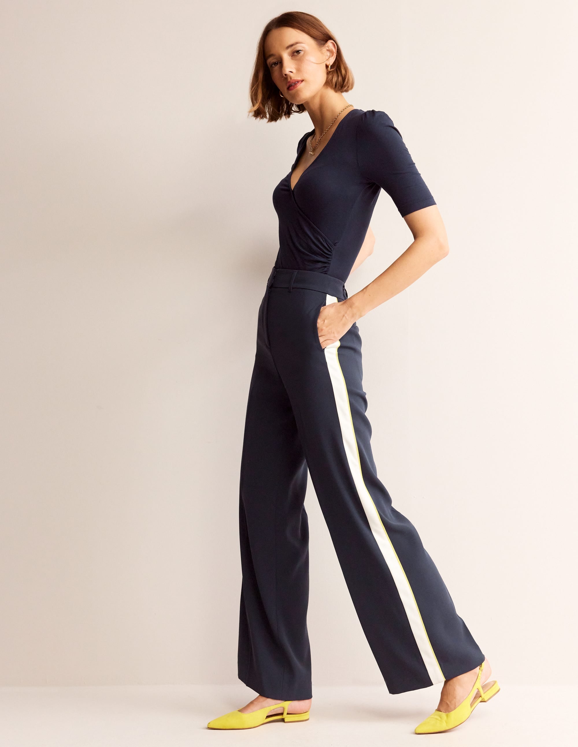 Wrap Front Jersey Top-Navy - Image 4