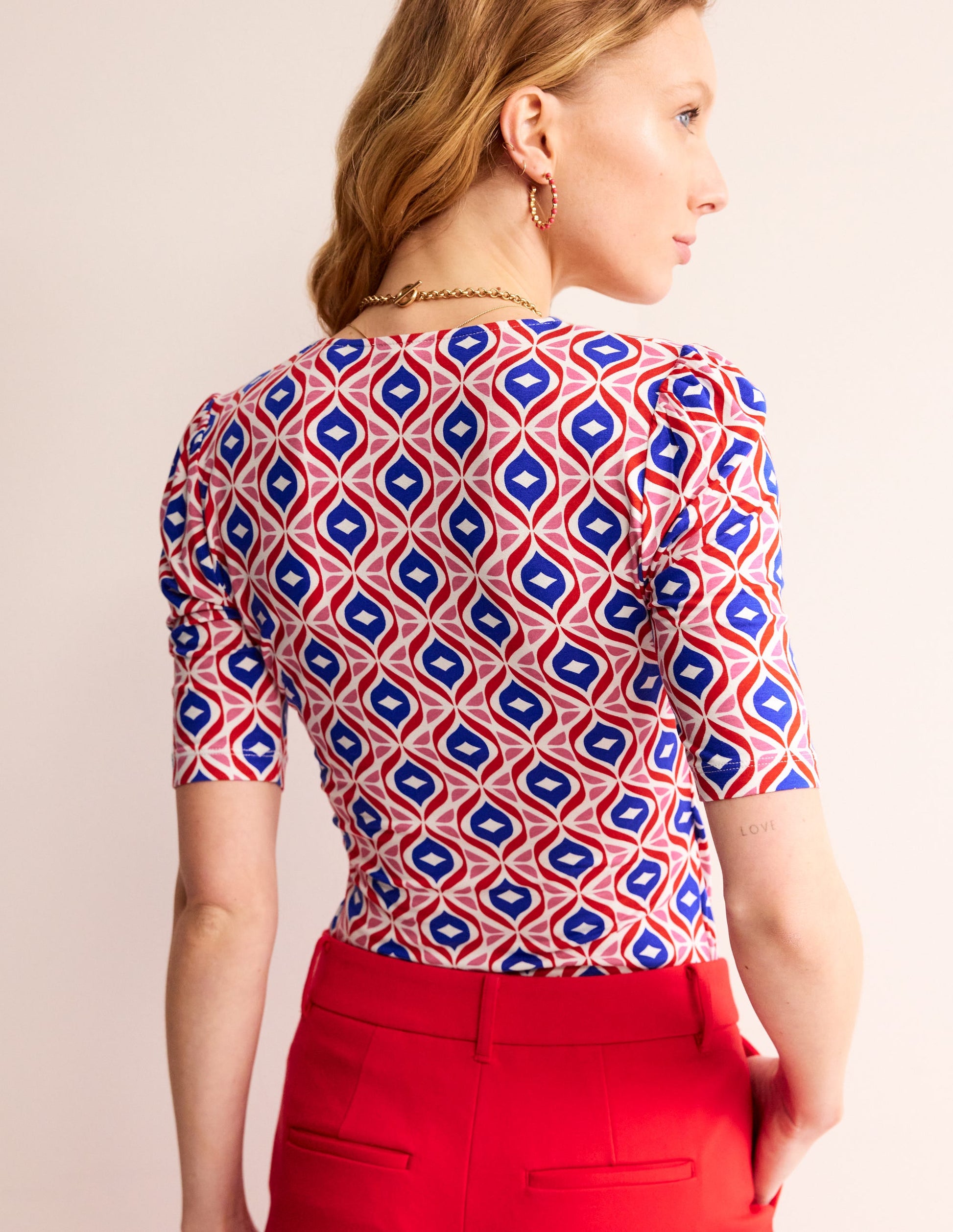Wrap Front Jersey Top-Rubicondo, Diamond Wave-3