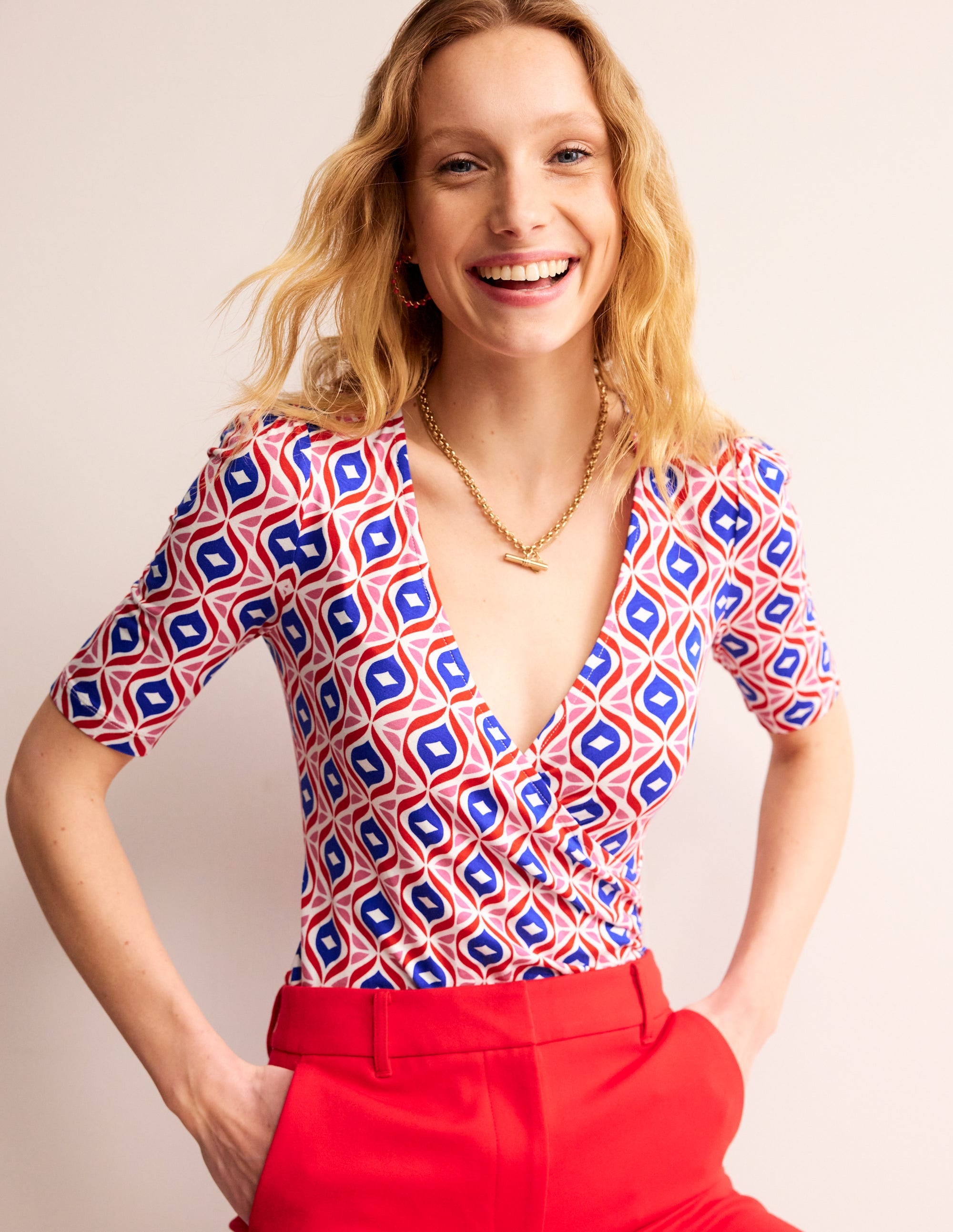 Wrap Front Jersey Top-Rubicondo, Diamond Wave - Image 4