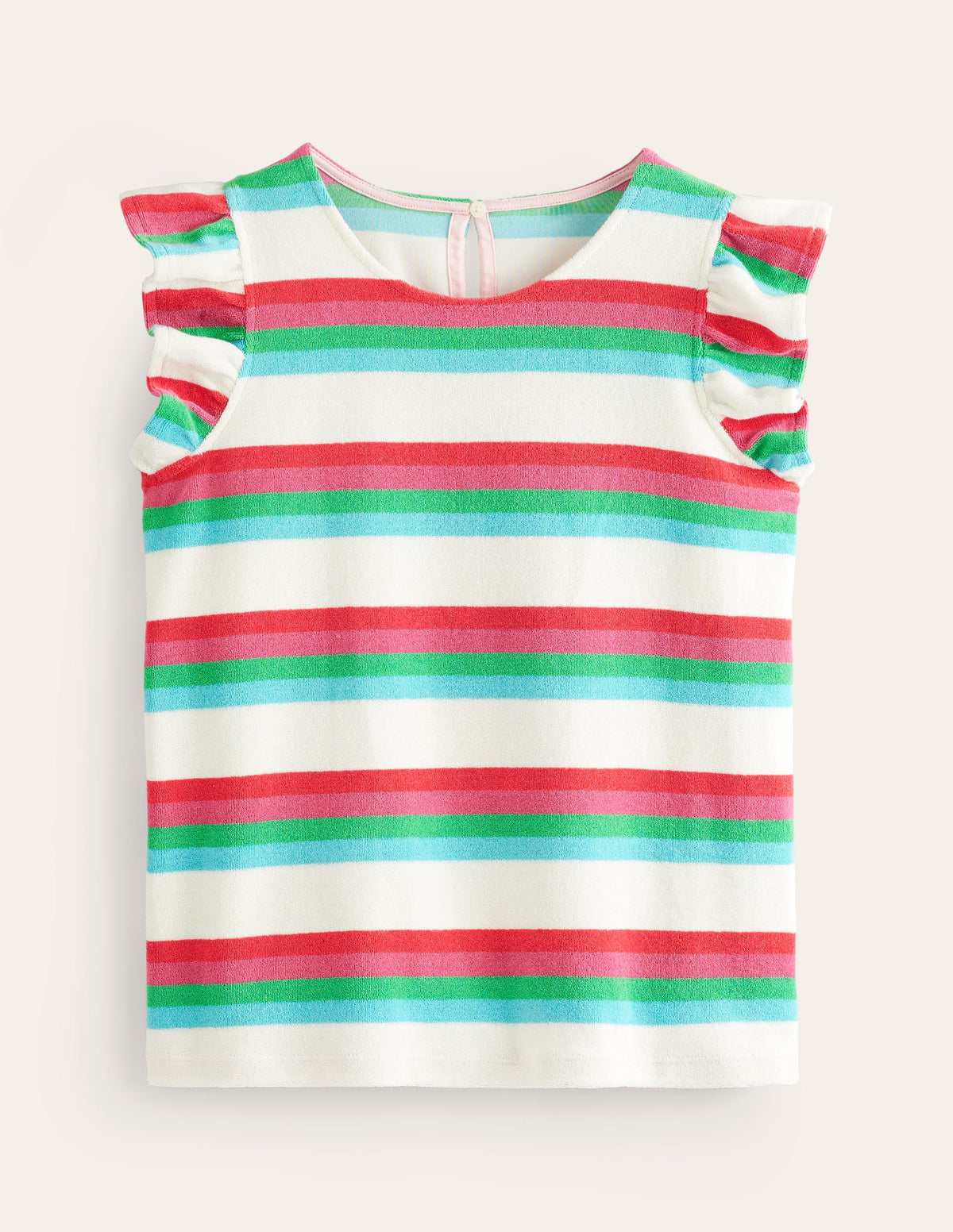 Towelling Frilled T-Shirt-Ivory, Multi - Image 5