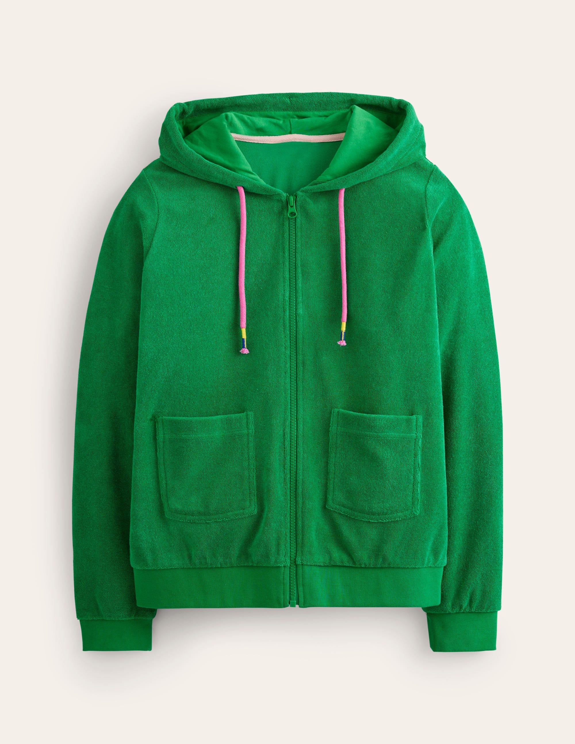 Zip Through Towelling Hoodie-Green Tambourine - Image 5