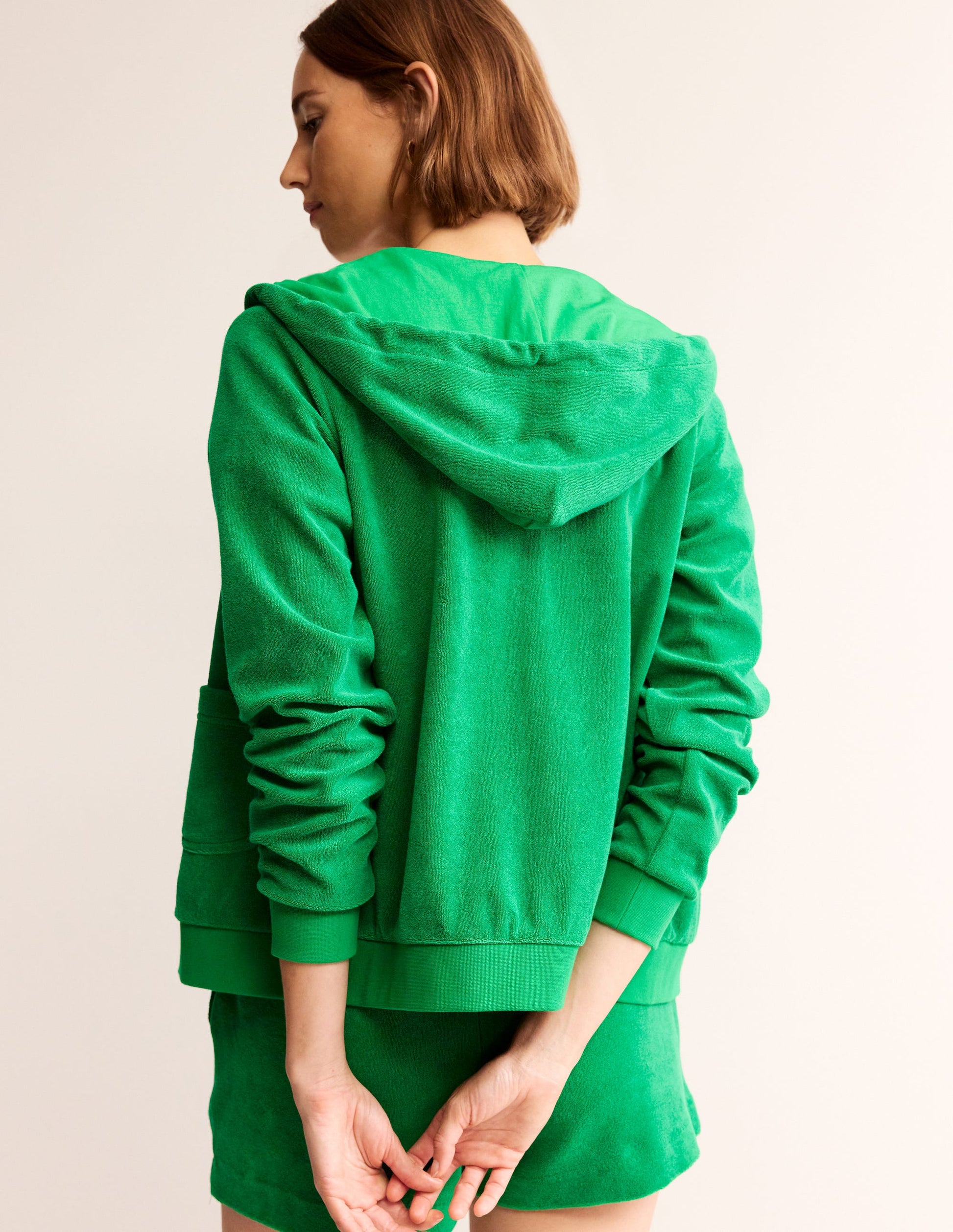 Zip Through Towelling Hoodie-Green Tambourine-3
