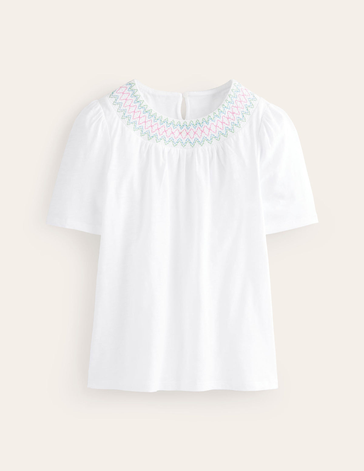 Smock Neck Puff Sleeve Top-White - Image 5