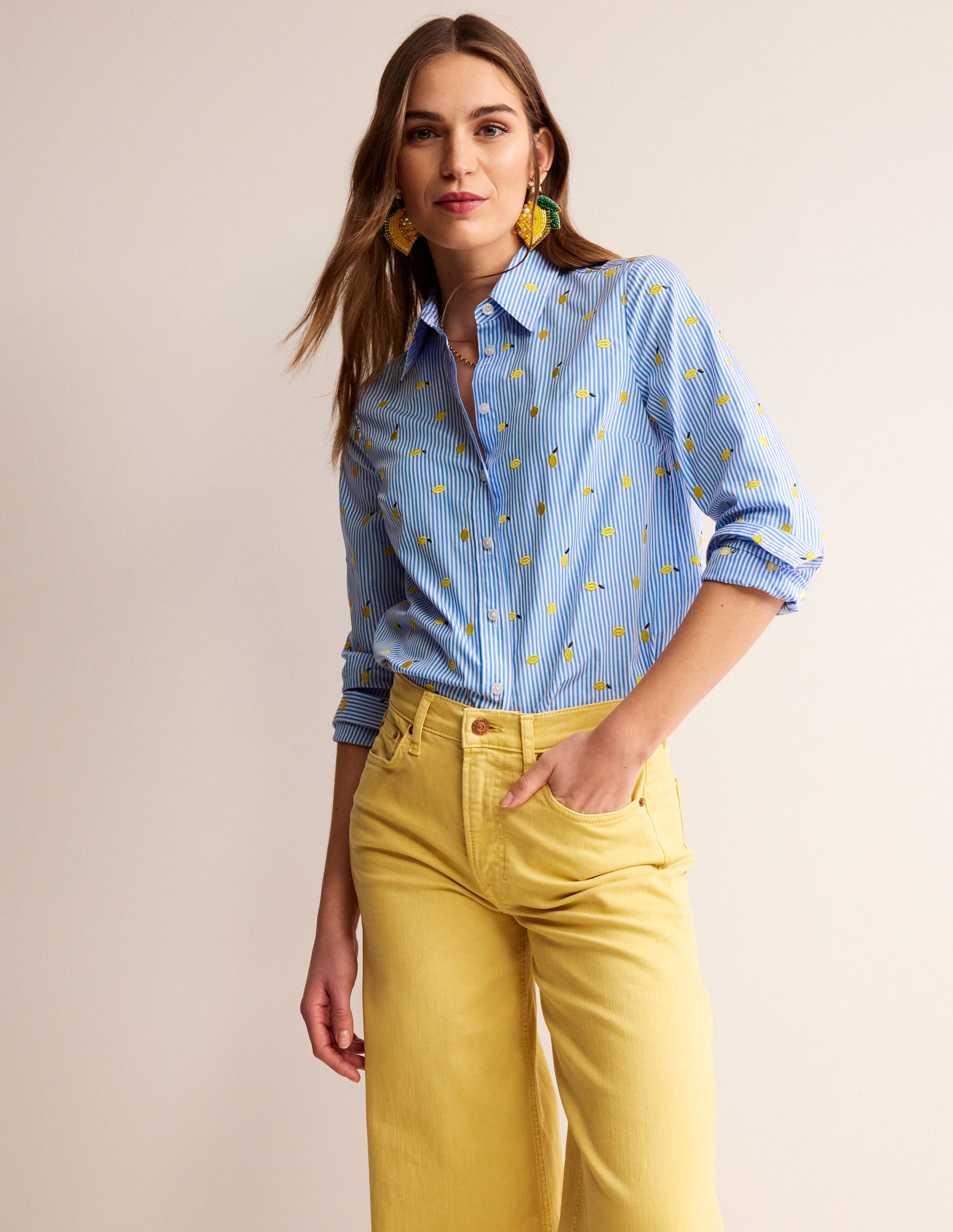 Sienna Embroidered Shirt-Passion Fruit, Lemons-1