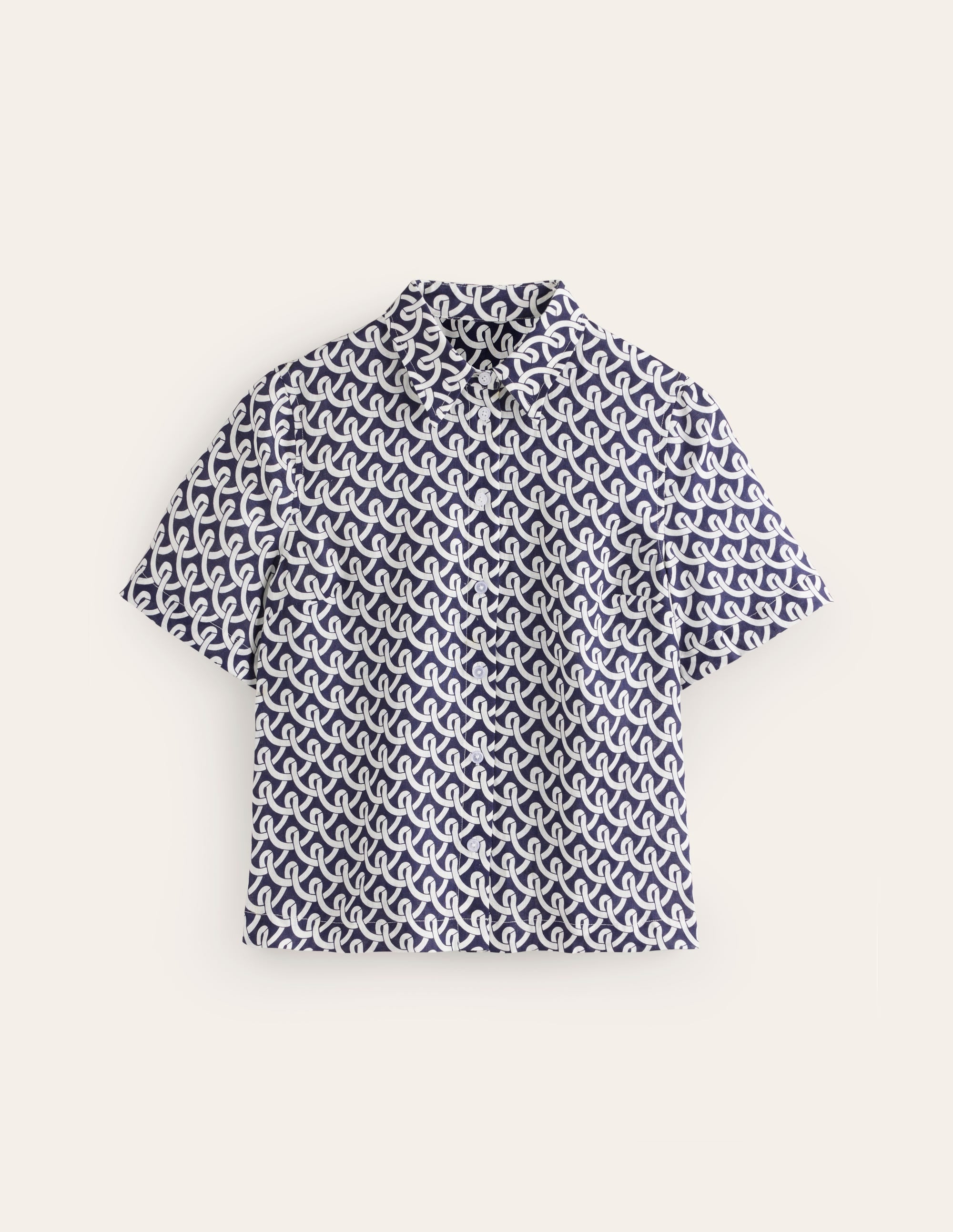 Hazel Short Sleeve Linen Shirt-Navy, Geo Terrace - Image 5