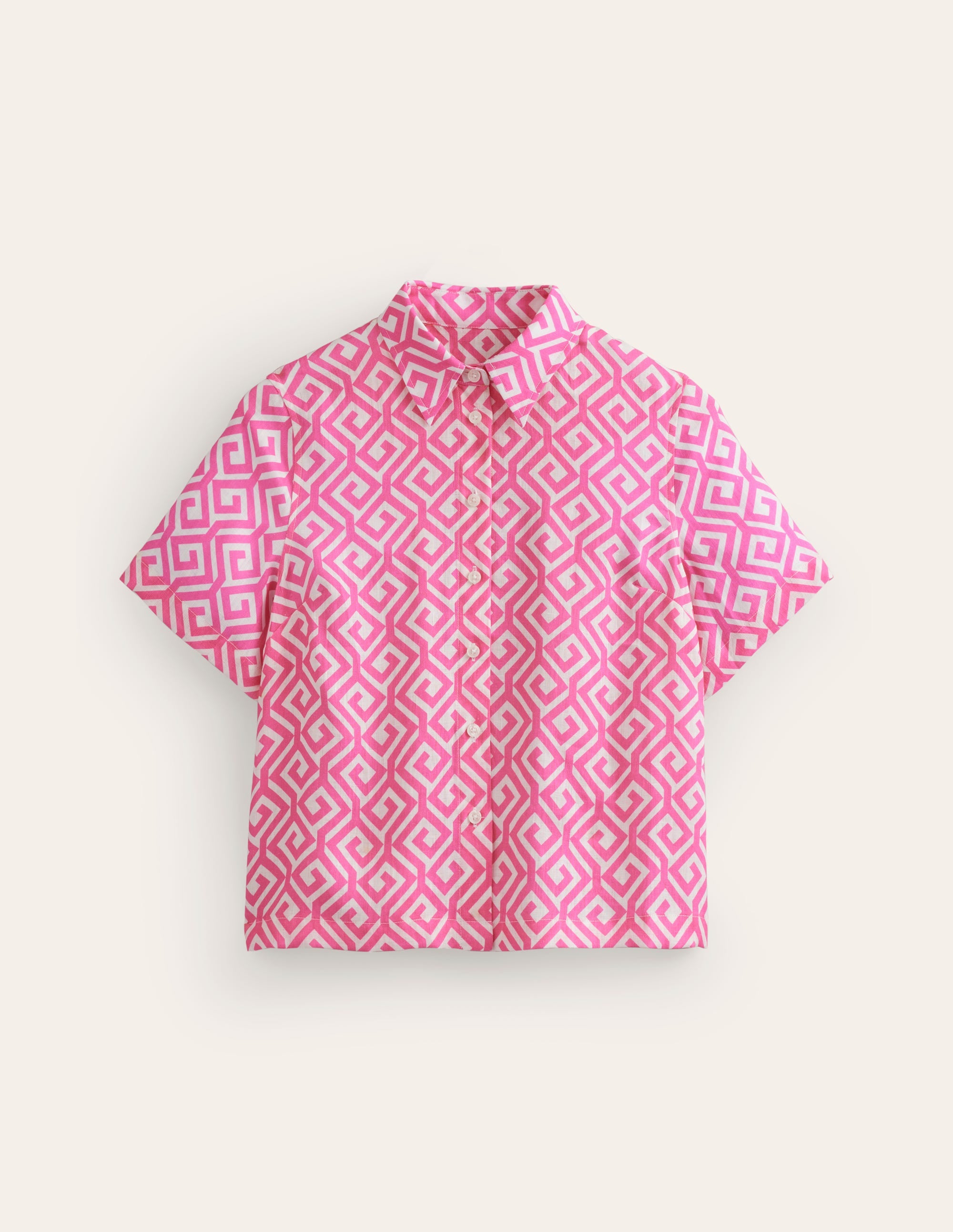 Hazel Short Sleeve Linen Shirt-Pink Power, Maze - Image 5