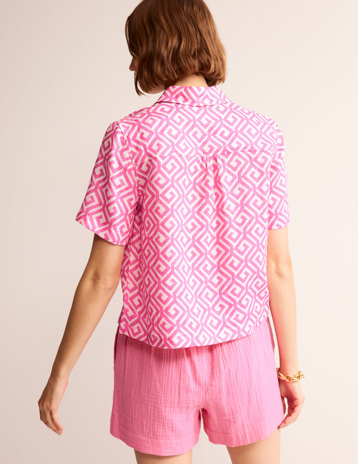 Hazel Short Sleeve Linen Shirt-Pink Power, Maze - Image 3