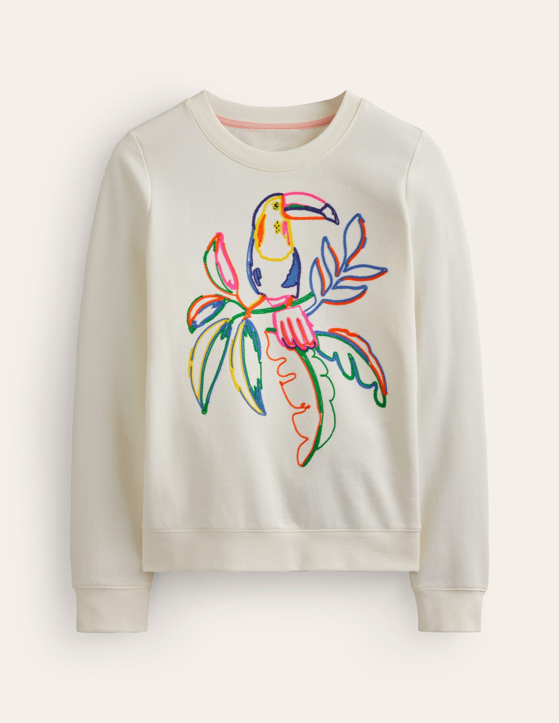 Hannah Embroidered Sweatshirt-Ivory, Embroidered Toucan-5
