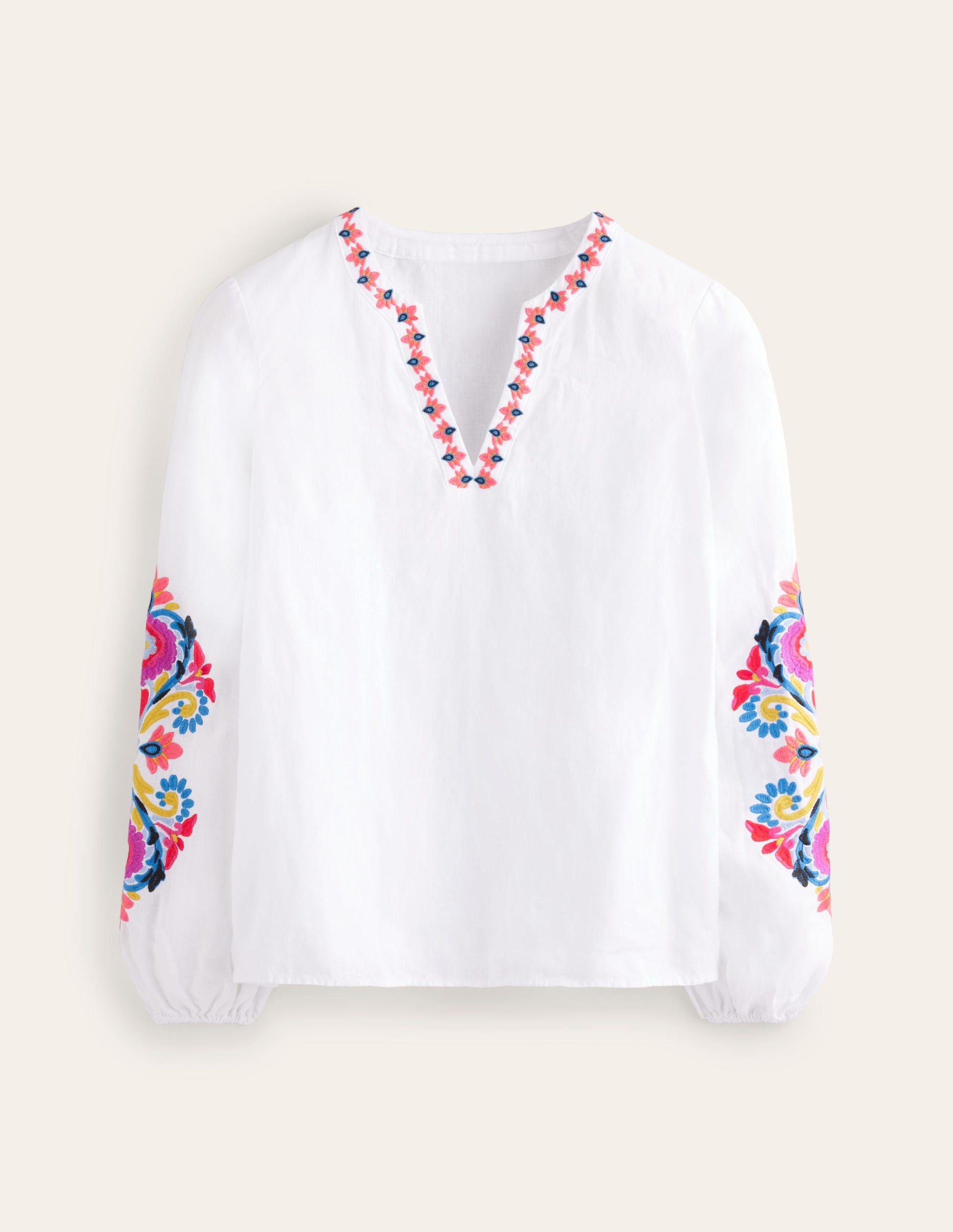 Bonnie Linen Top-White, Multi Floral-8