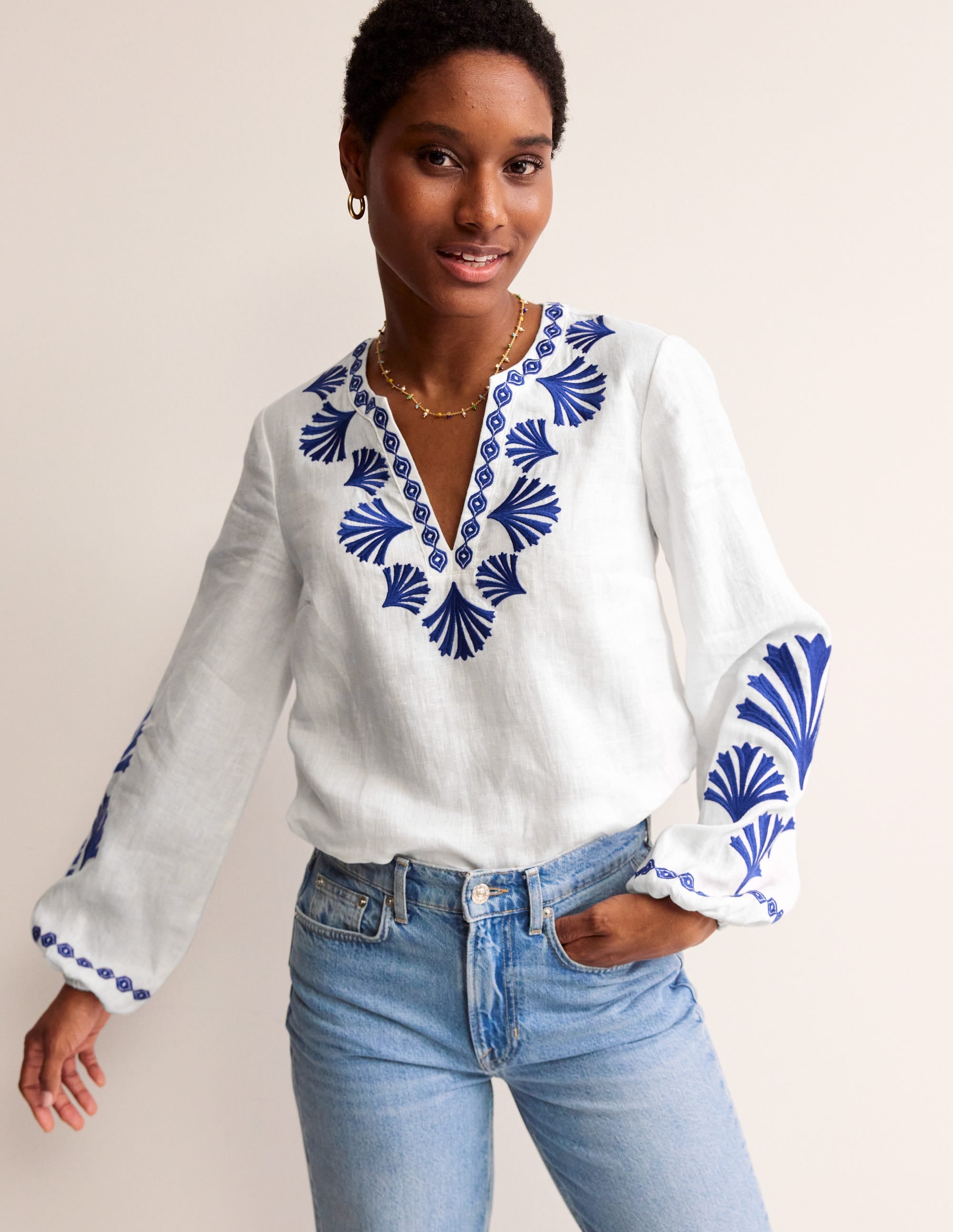 Bonnie Linen Top-Surf the Web, Shells - Image 4
