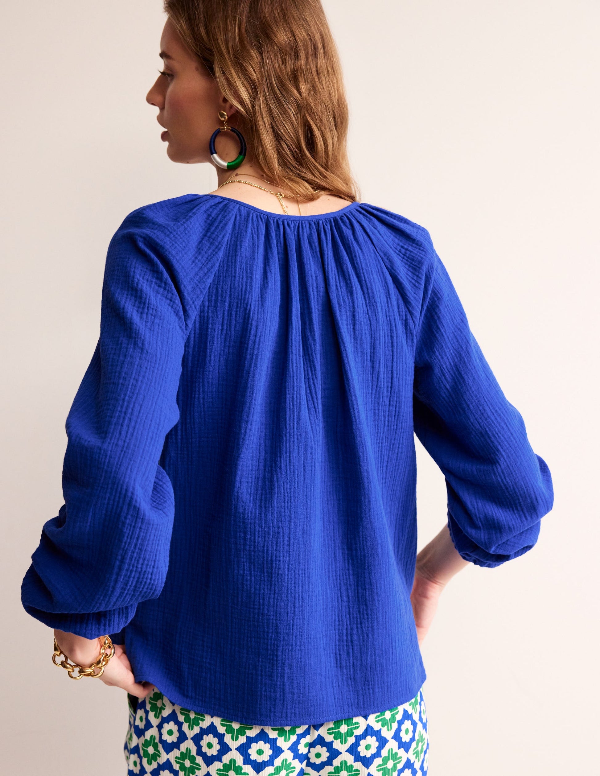 Doublecloth Blouson Sleeve Top-Surf the Web-3