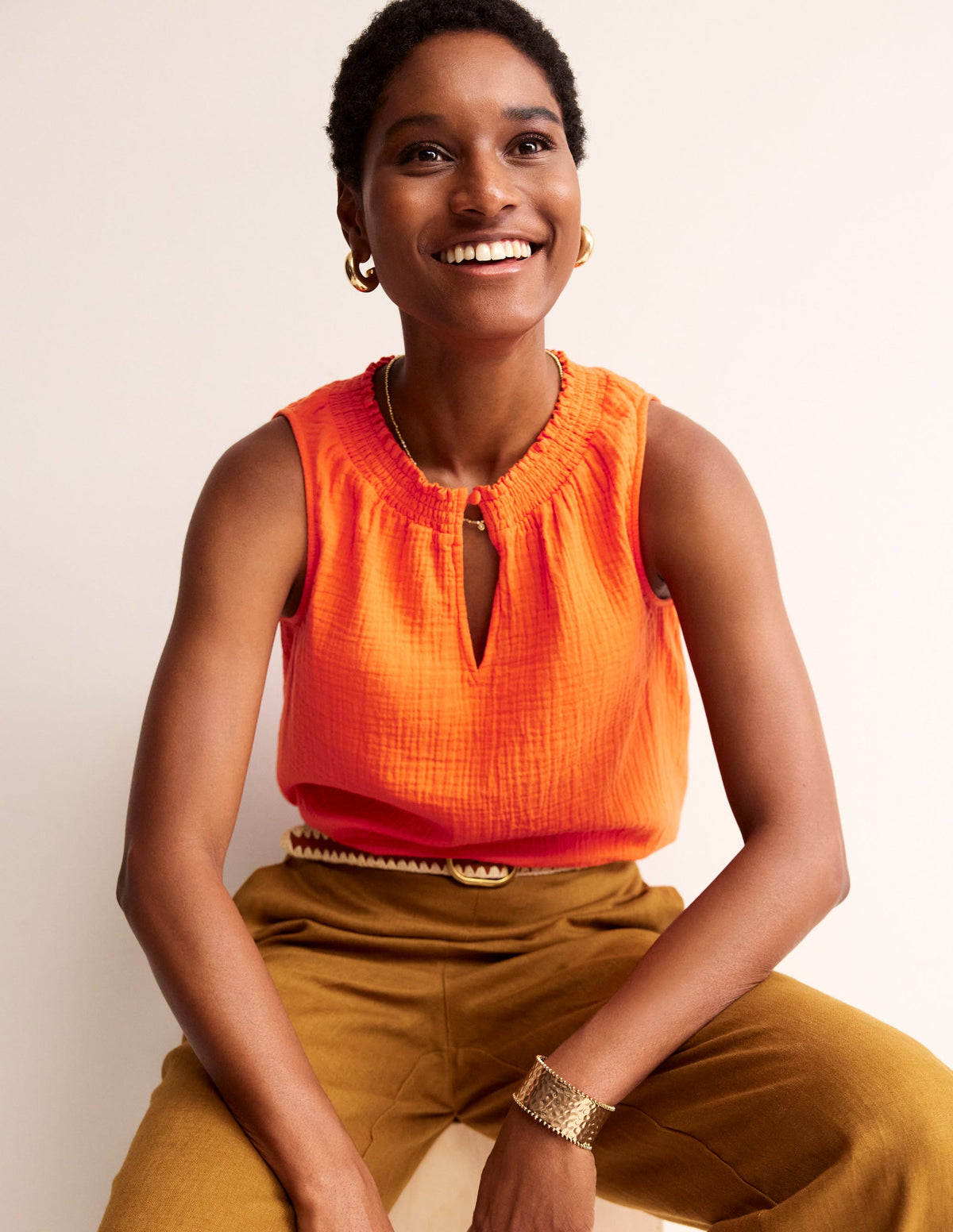Georgia Double Cloth Top-Mandarin Orange-1