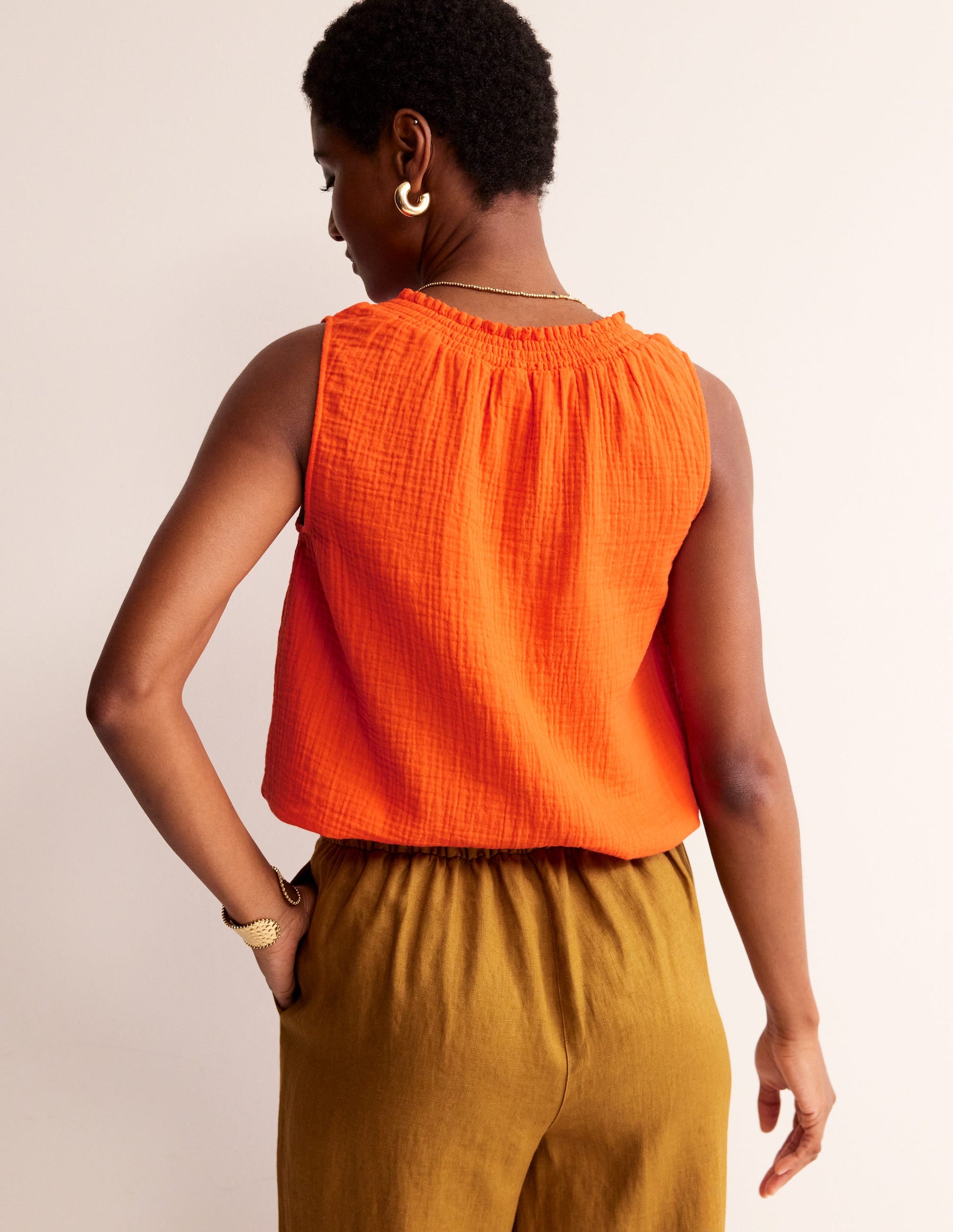 Georgia Double Cloth Top-Mandarin Orange-3