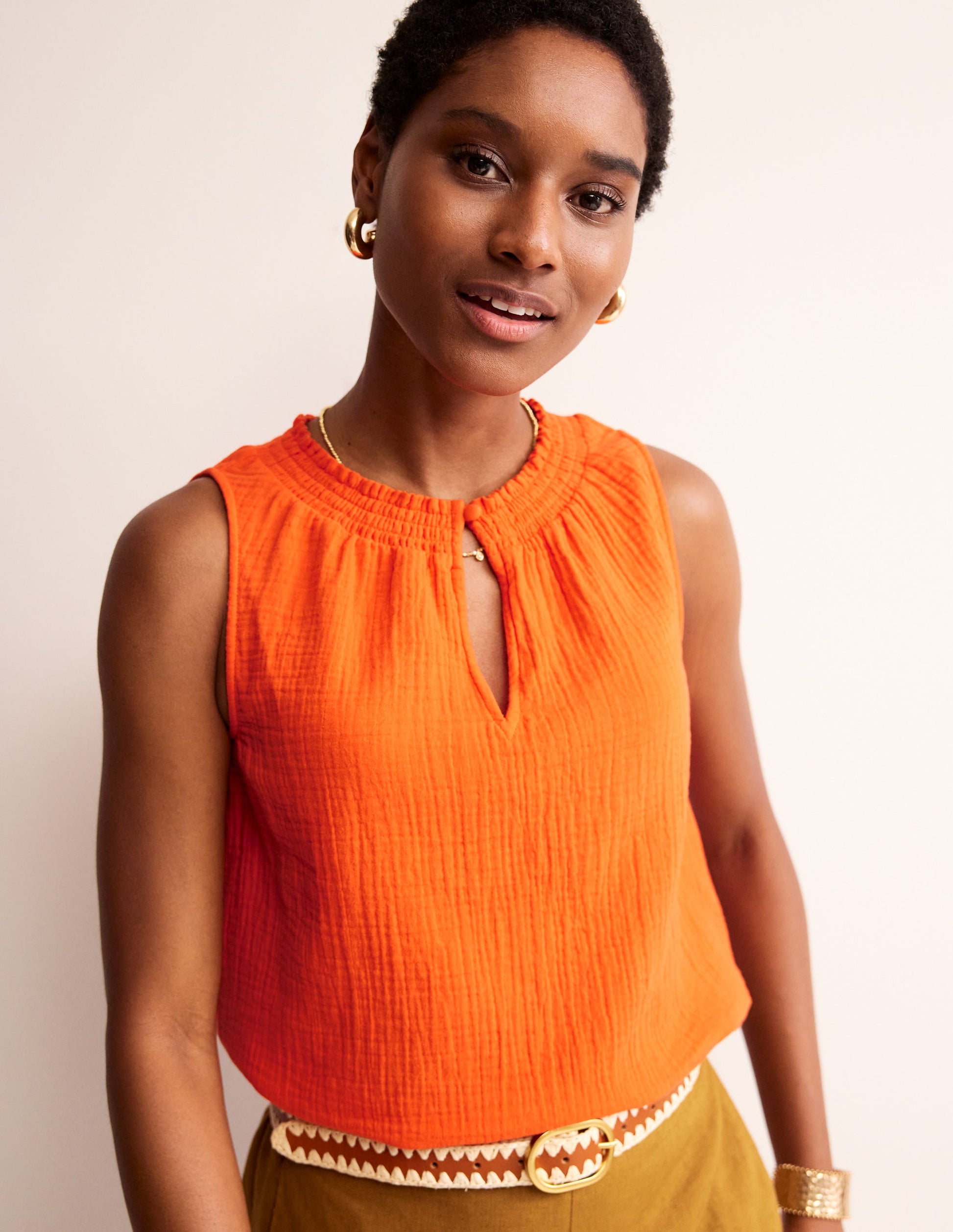 Georgia Double Cloth Top-Mandarin Orange-4