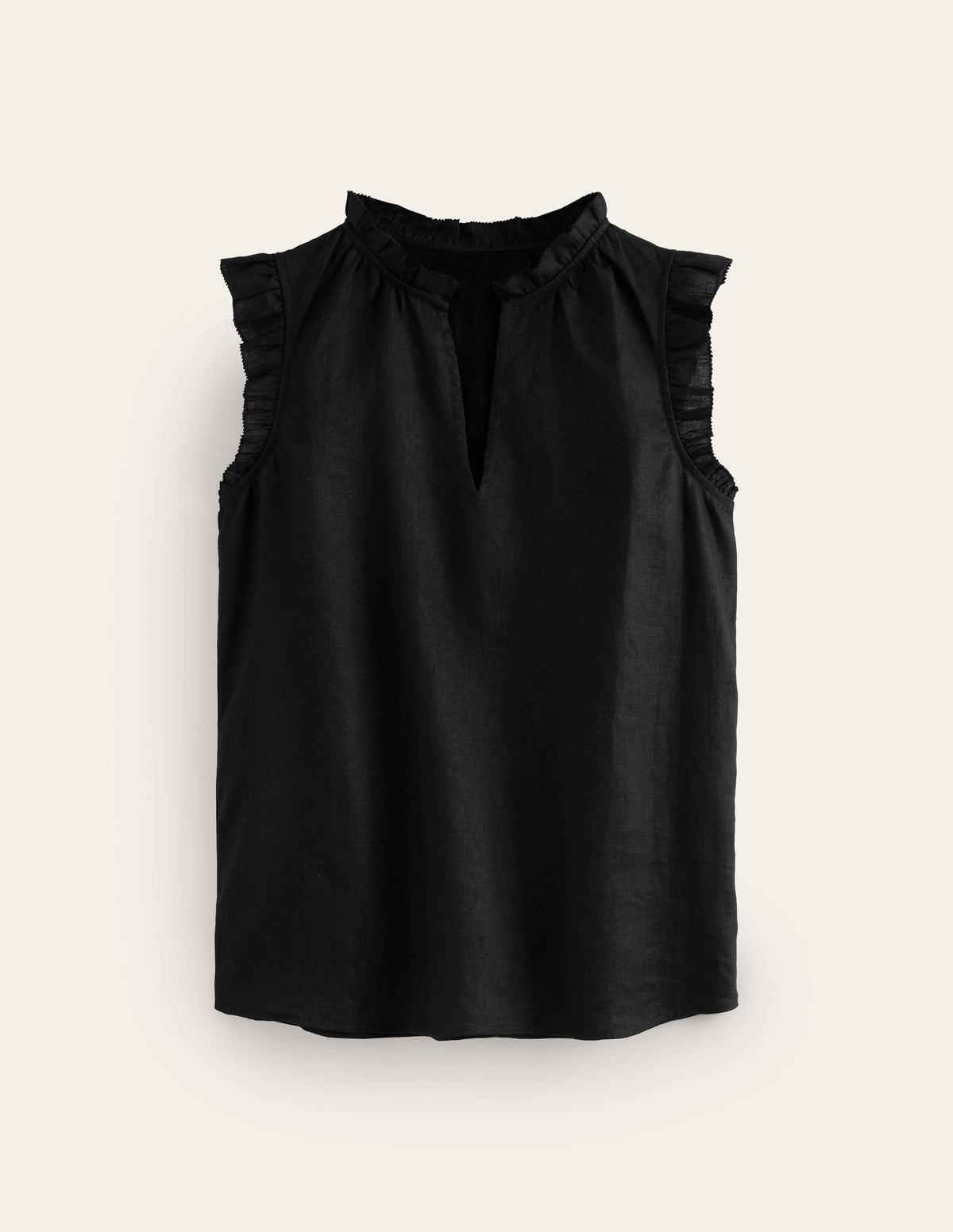 Frill Sleeve Linen Notch Top-Black - Image 5