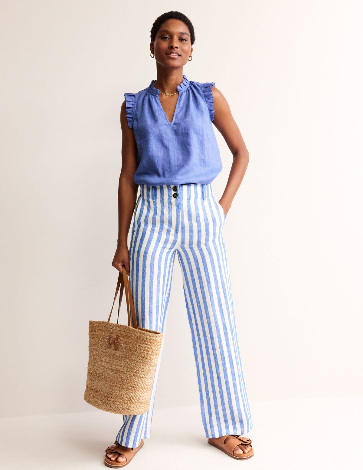 Frill Sleeve Linen Notch Top-Ebb & Flow - Image 4