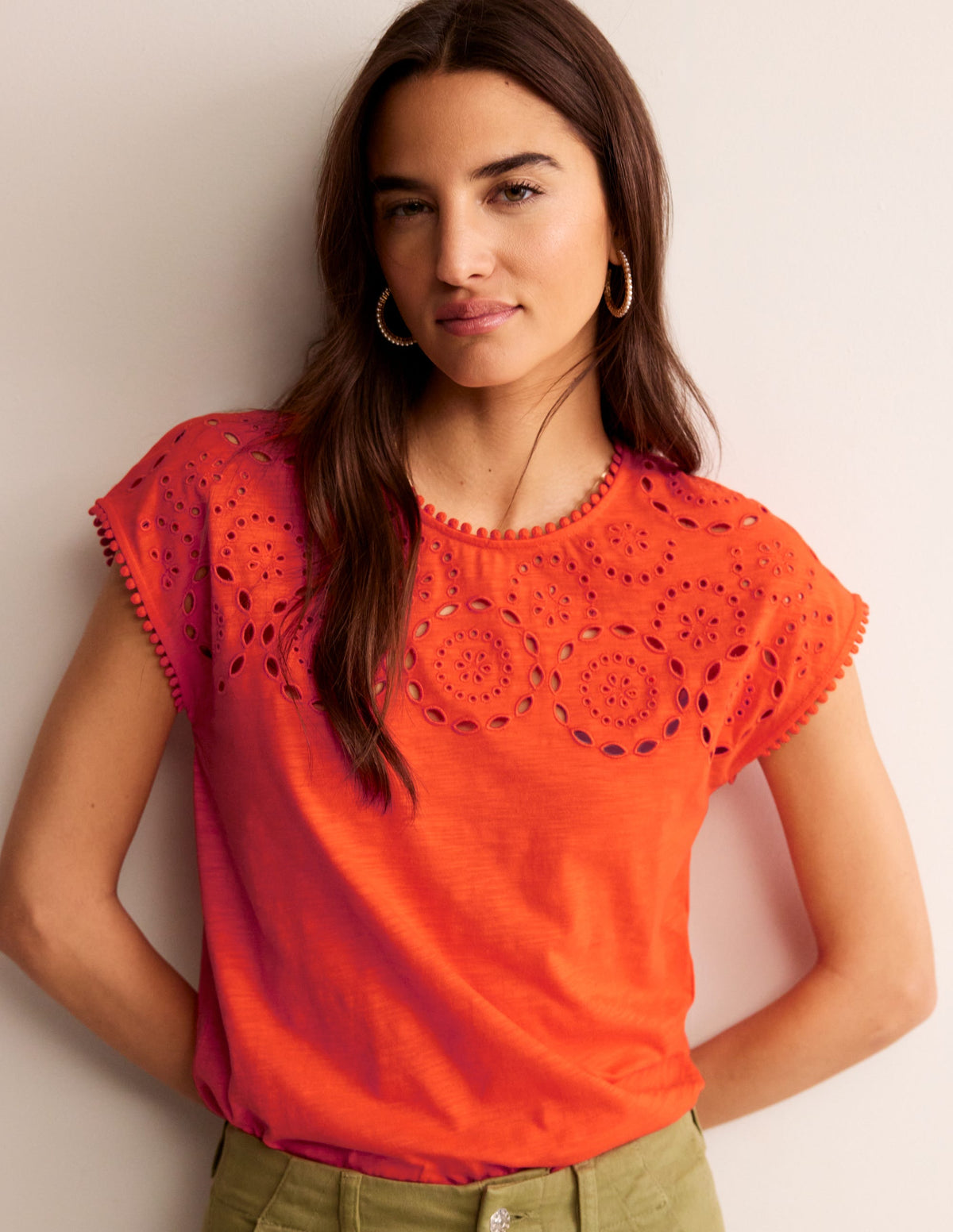 Sasha Broderie T-Shirt-Mandarin Orange - Image 1