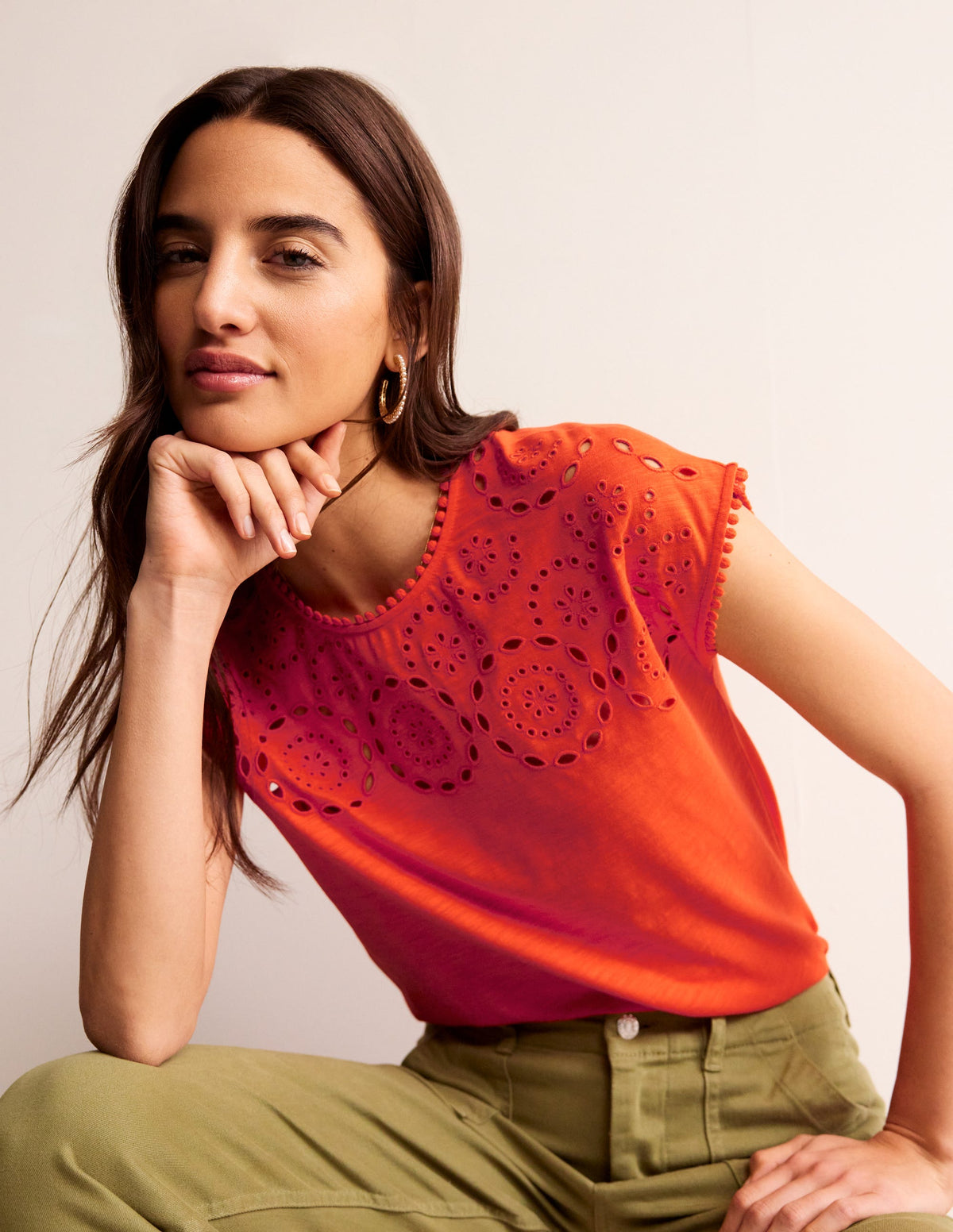 Sasha Broderie T-Shirt-Mandarin Orange - Image 4