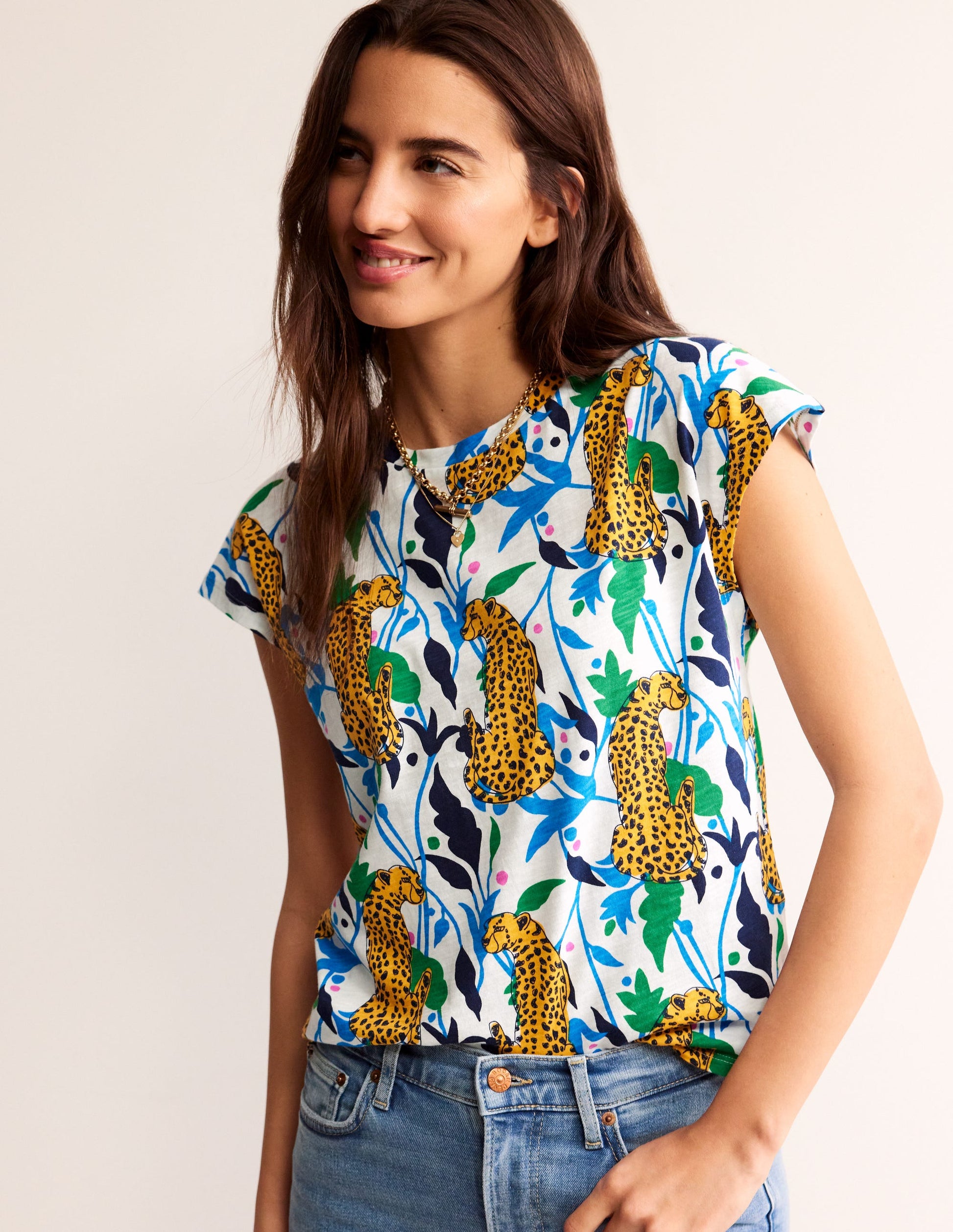 Louisa Printed Slub T-Shirt-Multi, Leopard Vine-2