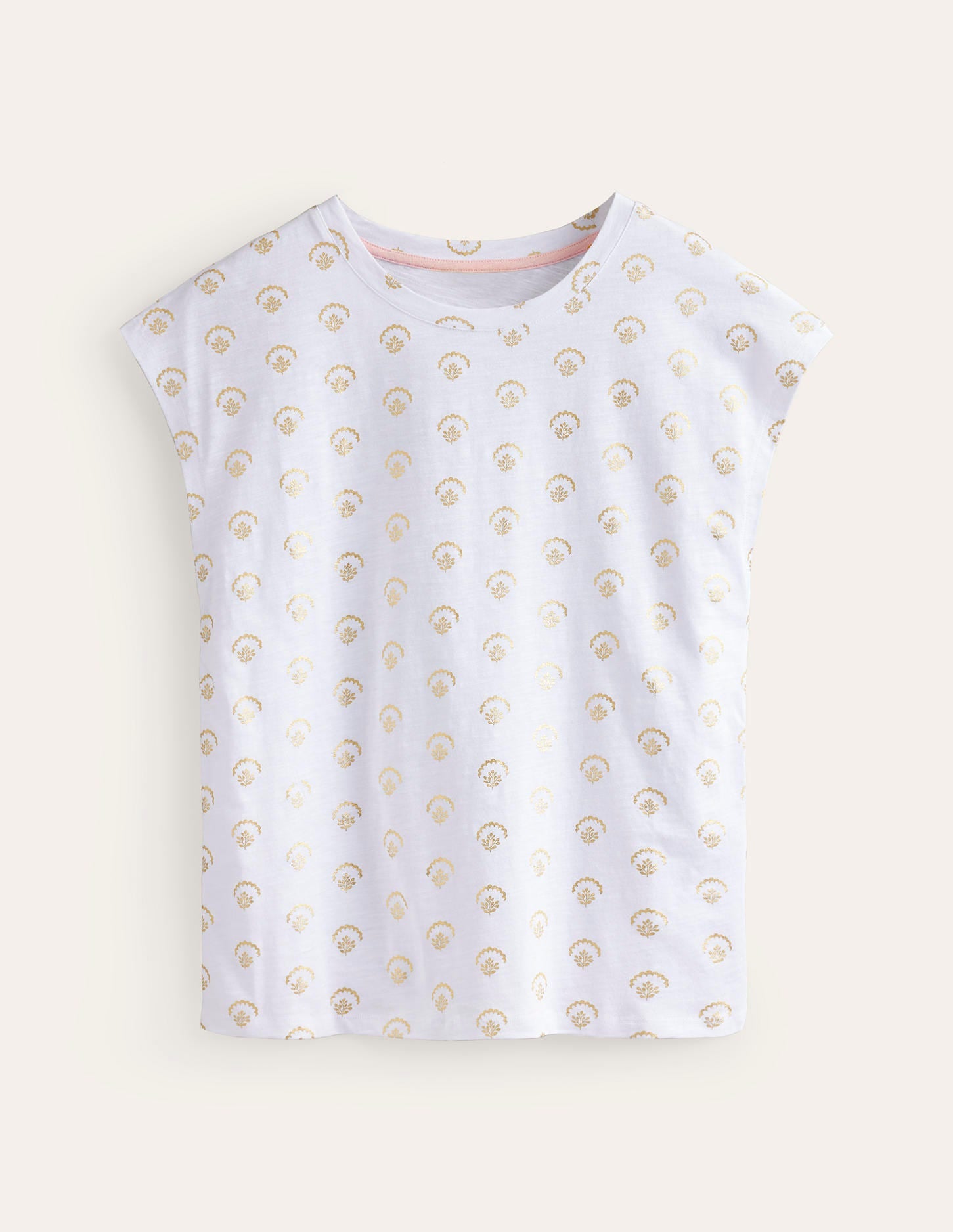 Louisa Printed Slub T-Shirt-White, Ditsy Vine Foil-5