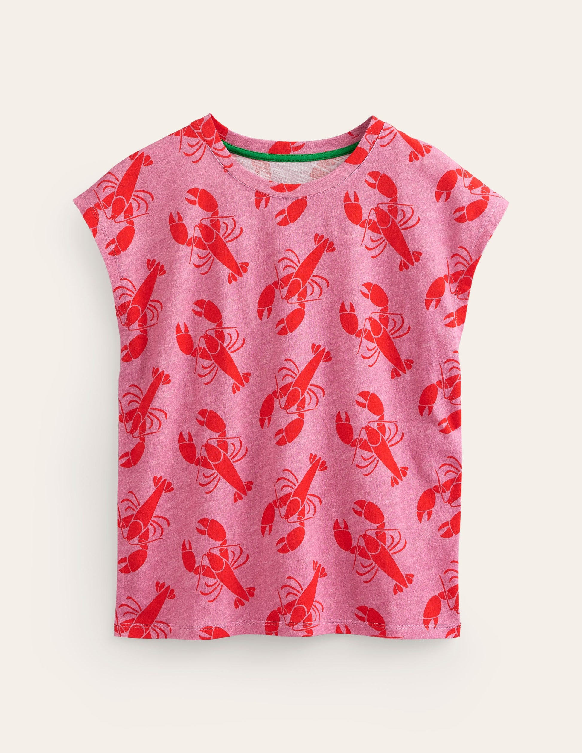Louisa Printed Slub T-Shirt-Cashmere Rose, Lobster Small-4