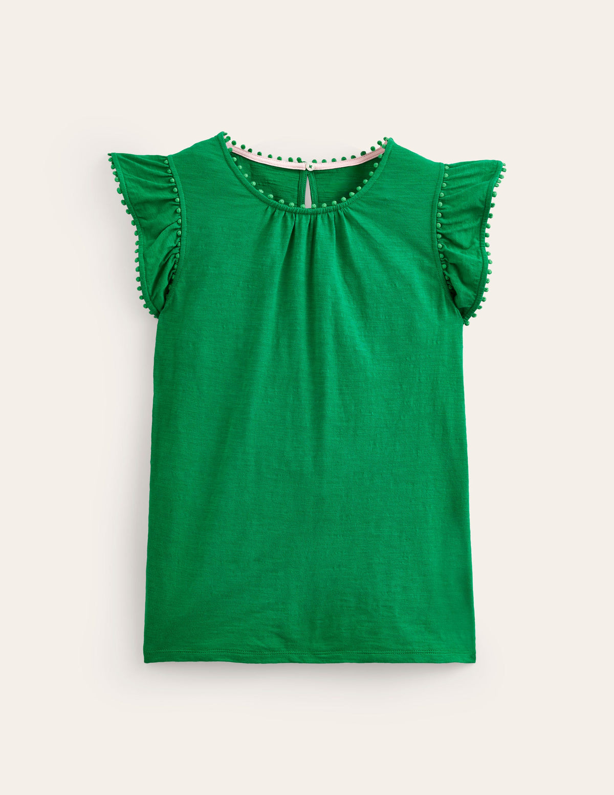 Pom Trim Ruffle Sleeve Top-Green Tambourine - Image 5