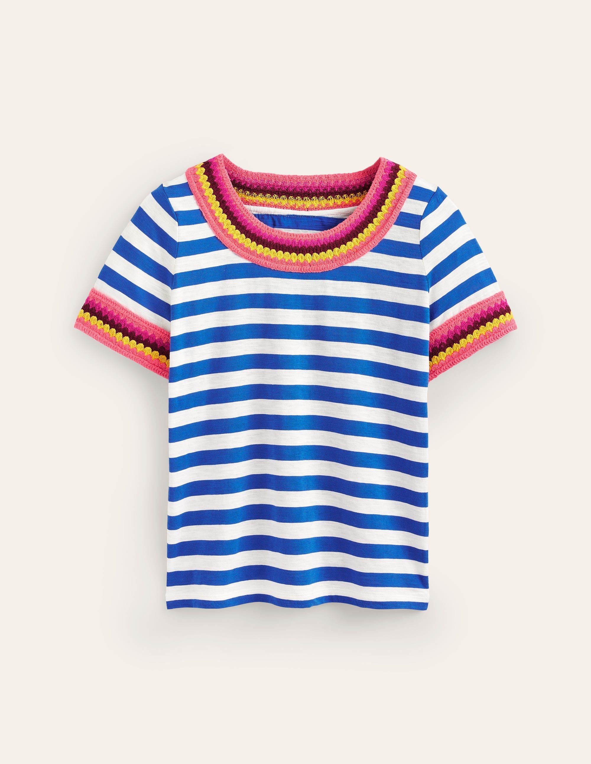 Crochet Crew Neck T-shirt-Blue, Ivory - Image 6