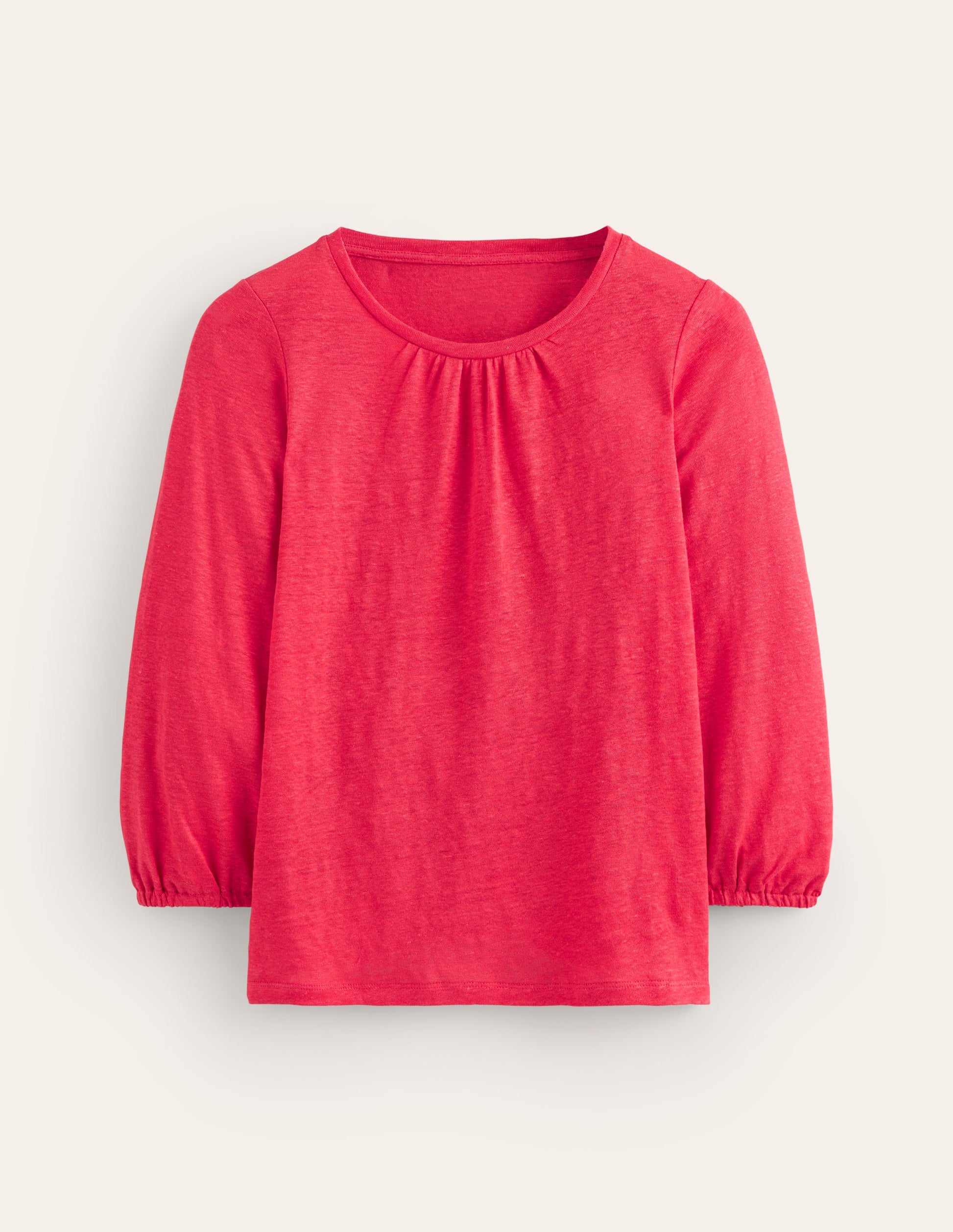 Gathered Neck Linen Jersey Top-Hibiscus-5
