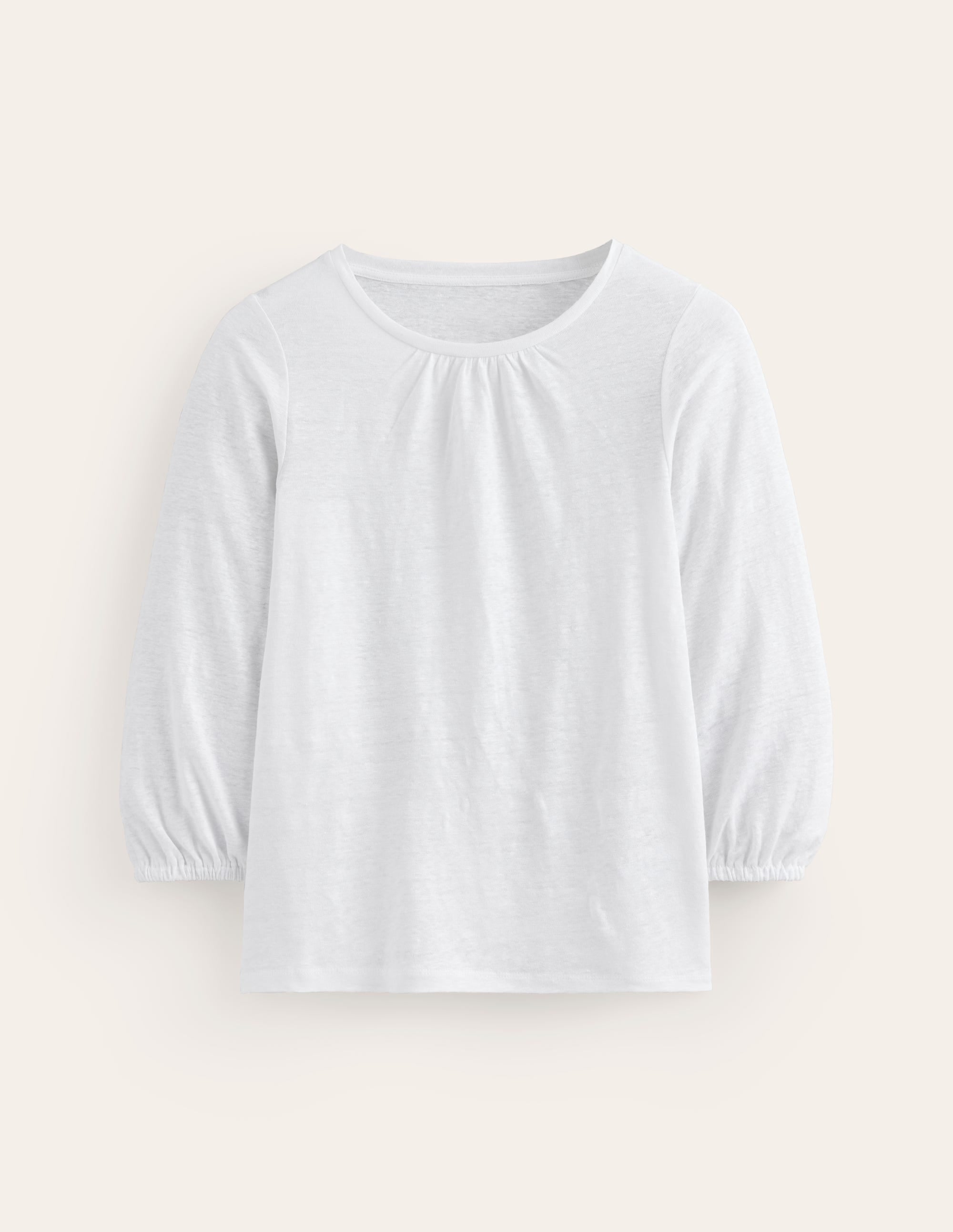 Gathered Neck Linen Jersey Top-White - Image 5
