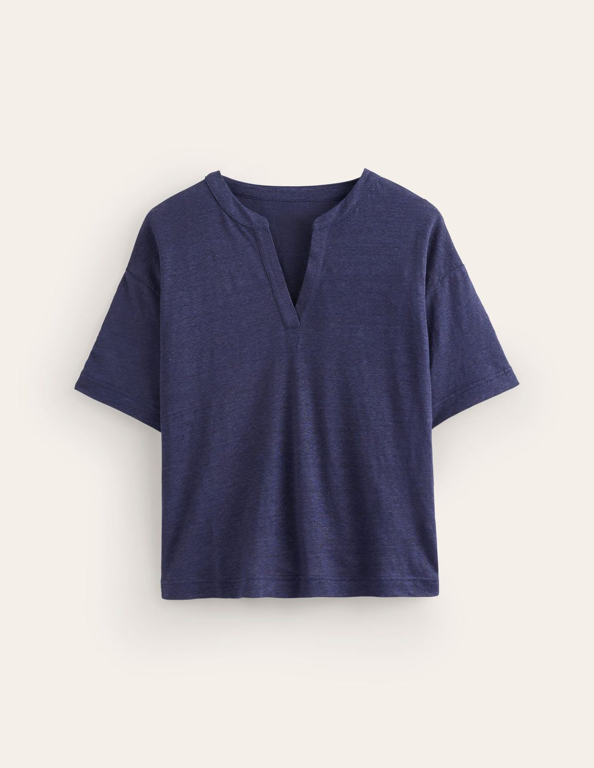 Notch Neck Linen Henley Top-Navy-5