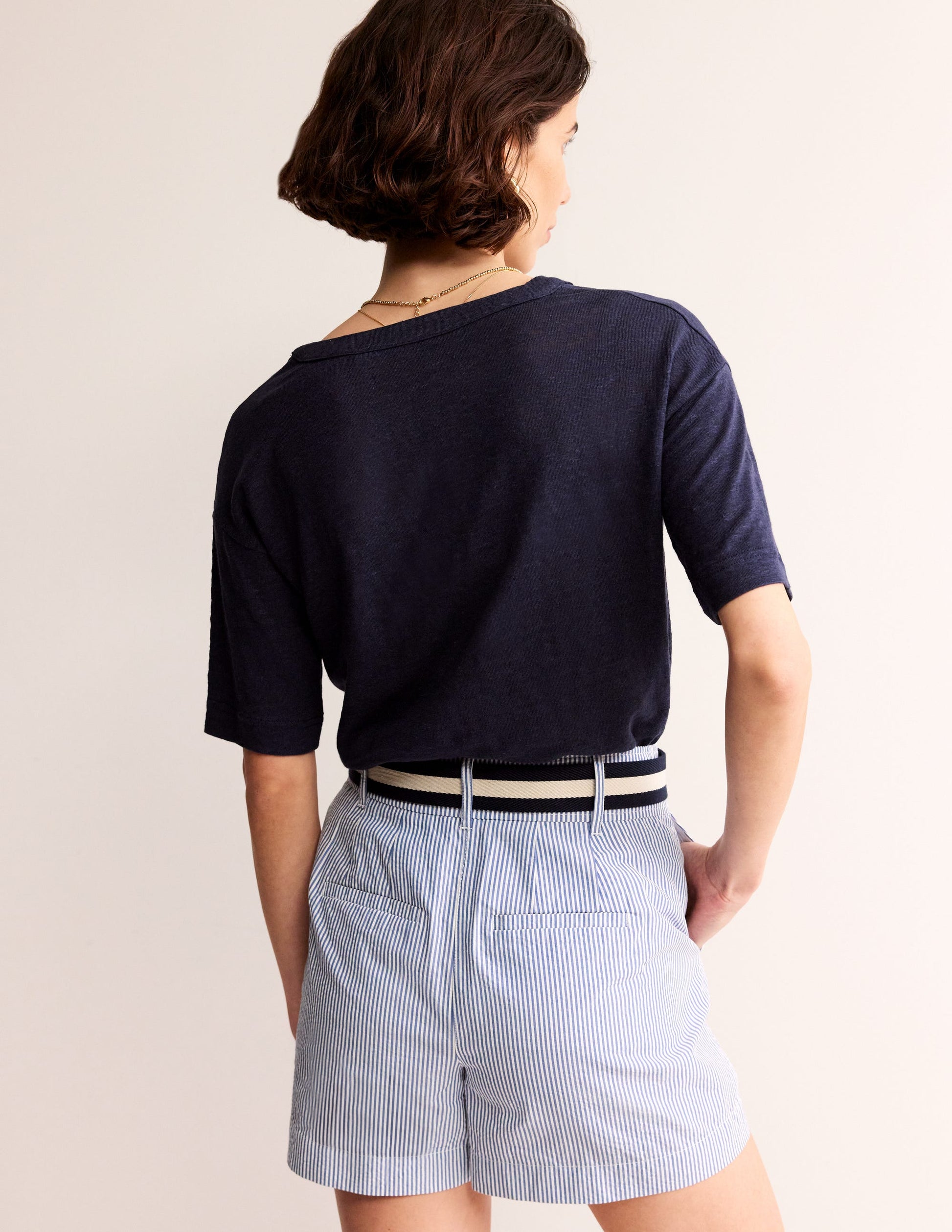 Notch Neck Linen Henley Top-Navy-3