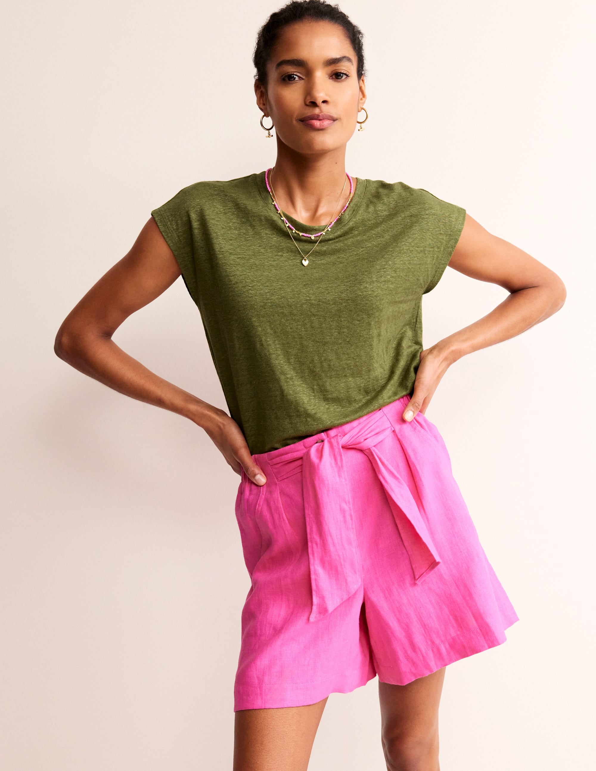 Louisa Crew Neck Linen T-shirt-Mayfly - Image 1