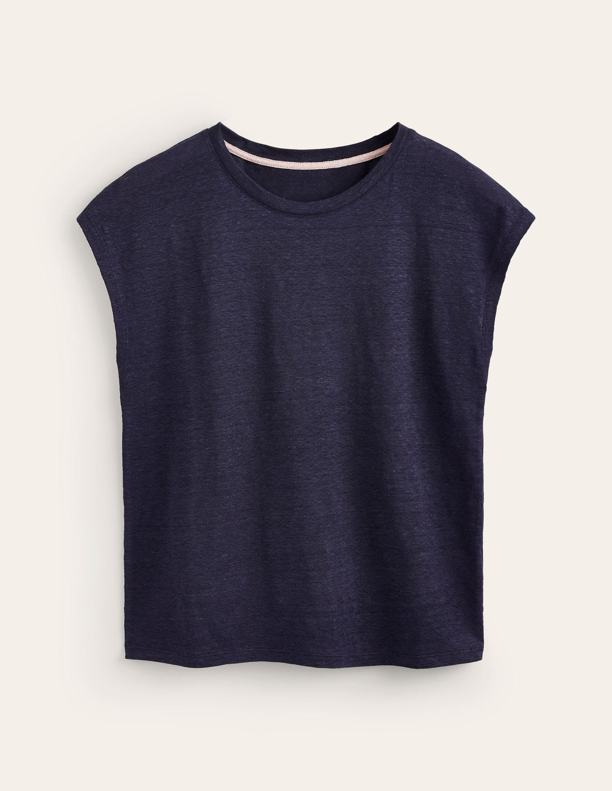Louisa Crew Neck Linen T-shirt-Navy-5