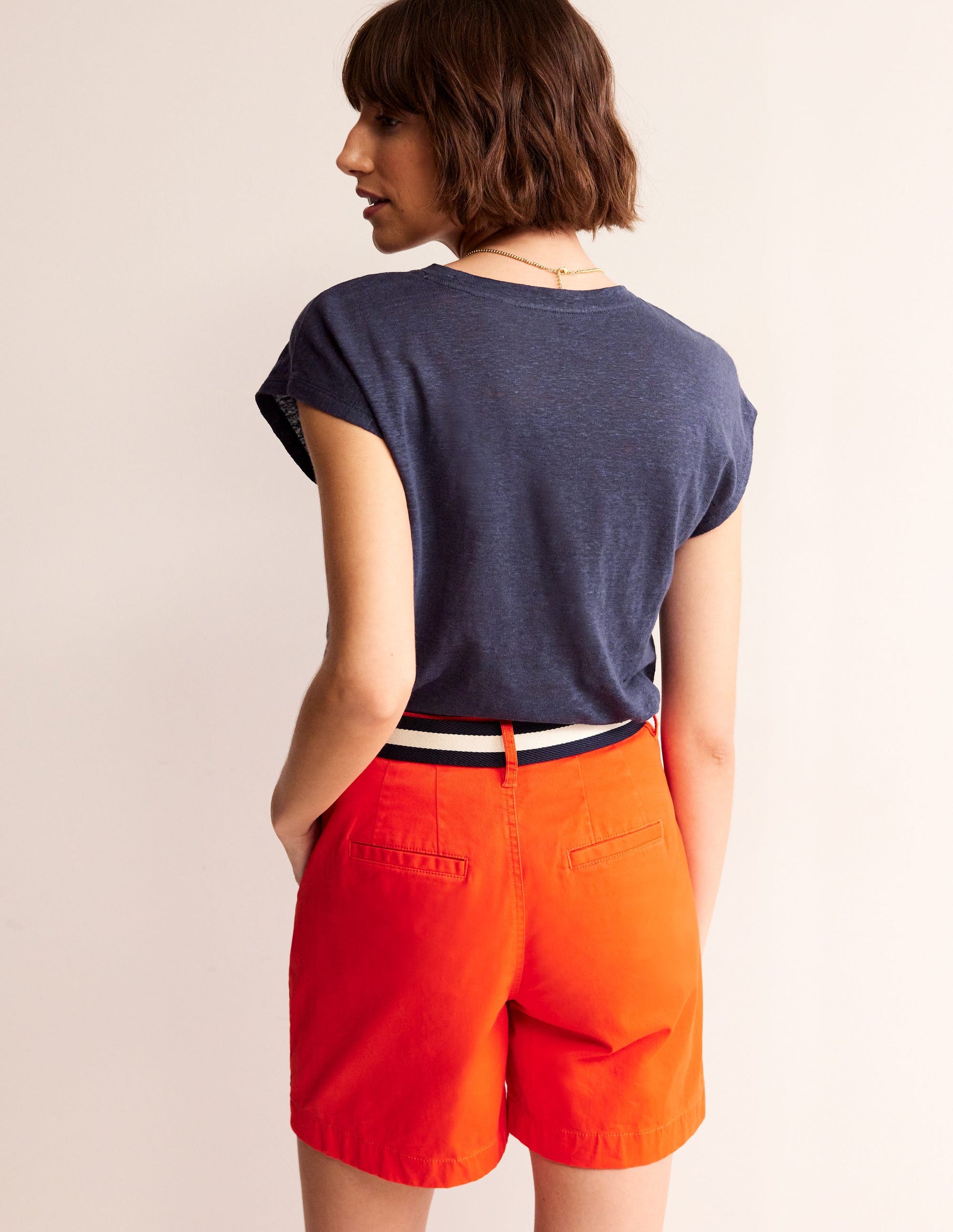 Louisa Crew Neck Linen T-shirt-Navy-3