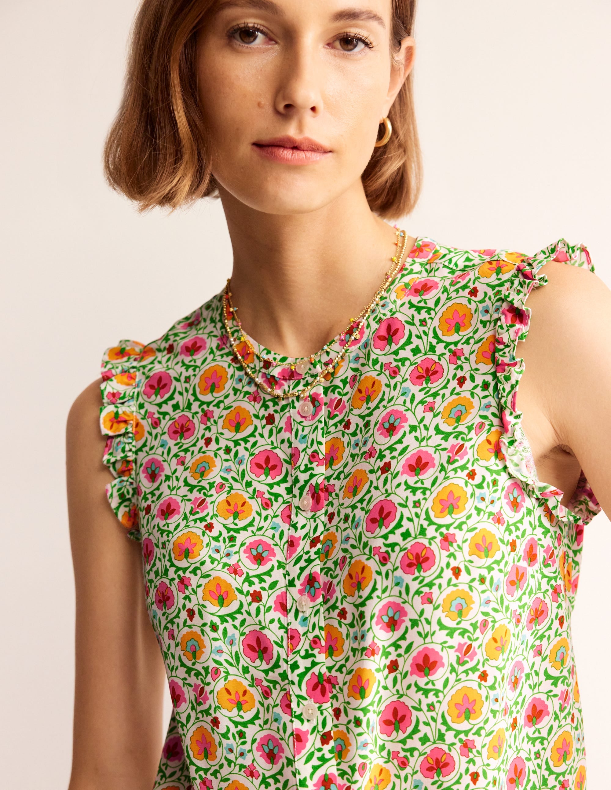 Alicia Button Down Top-Green, Enchanting Bloom - Image 2
