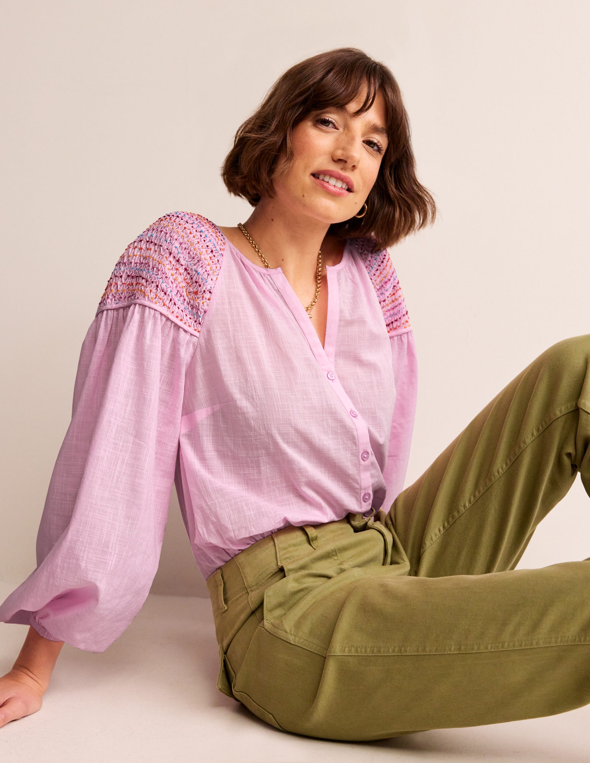 Cotton Smocked Blouse-Sweet Lilac - Image 2
