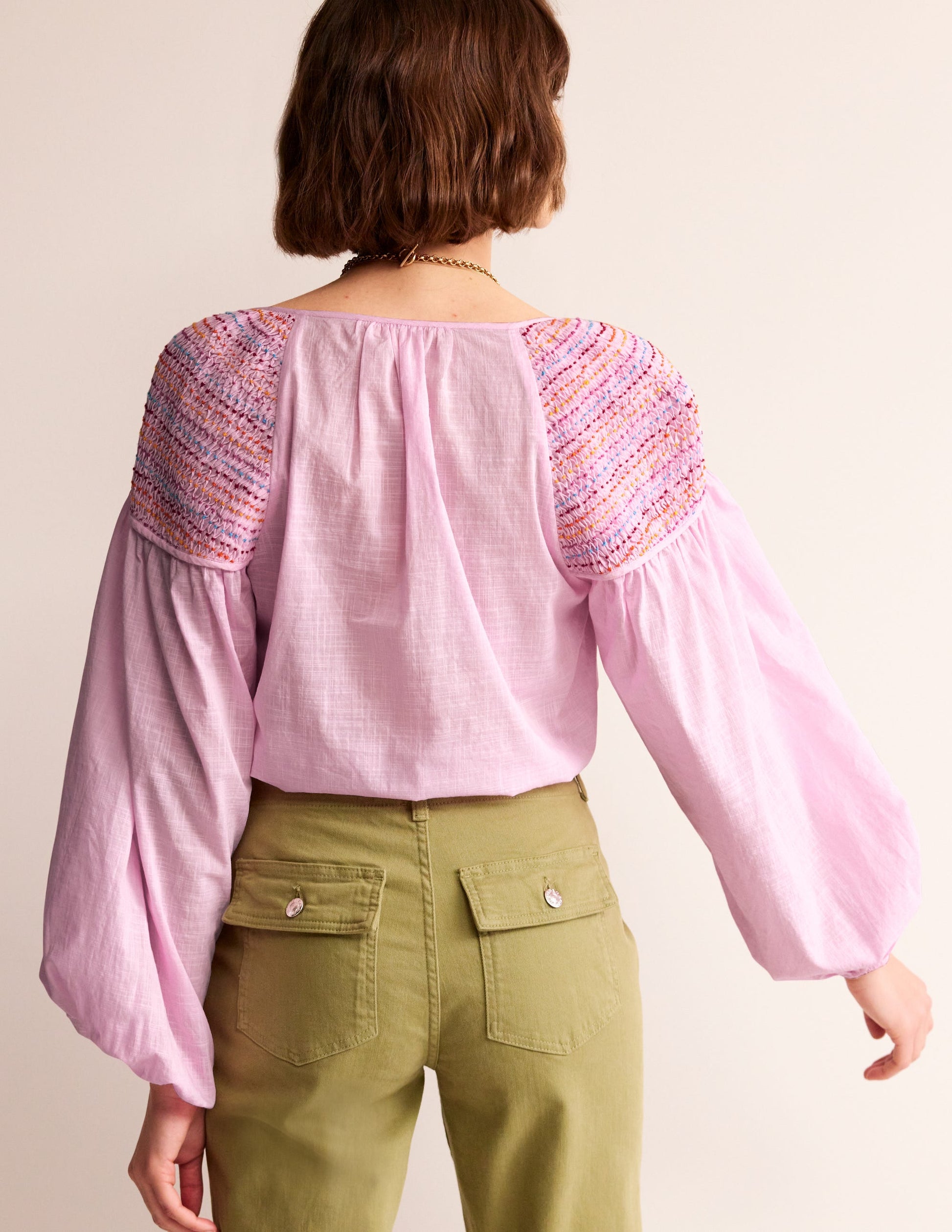 Cotton Smocked Blouse-Sweet Lilac-3